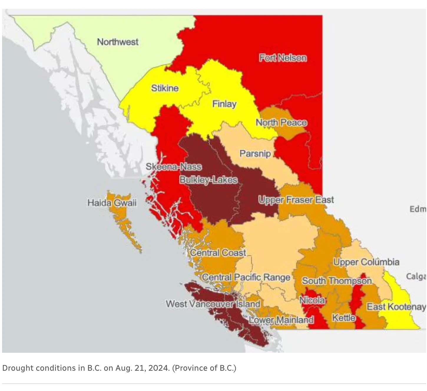 Drought conditions in B.C. on Aug. 21, 2024. (Province of B.C.)