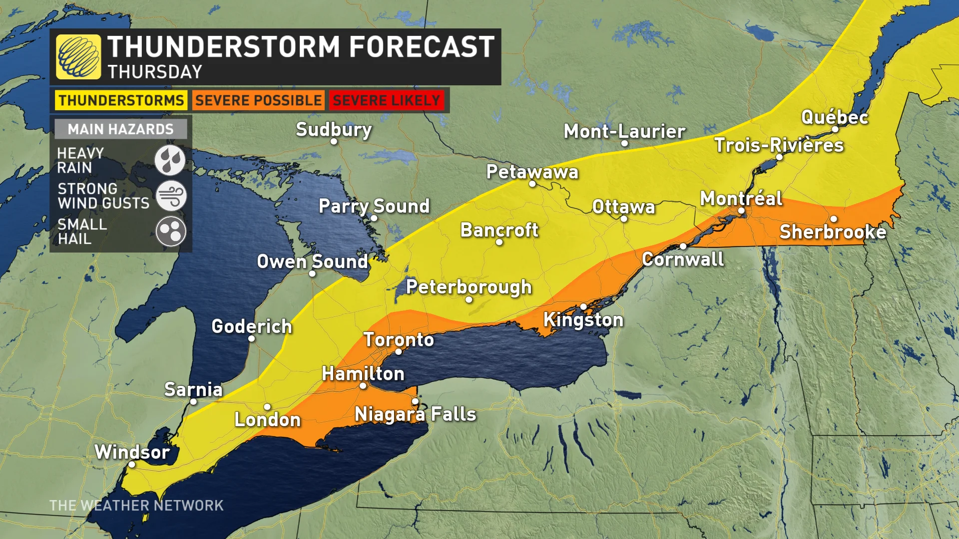 Thursday southern Ontario and Quebec storm risk map_June 19 