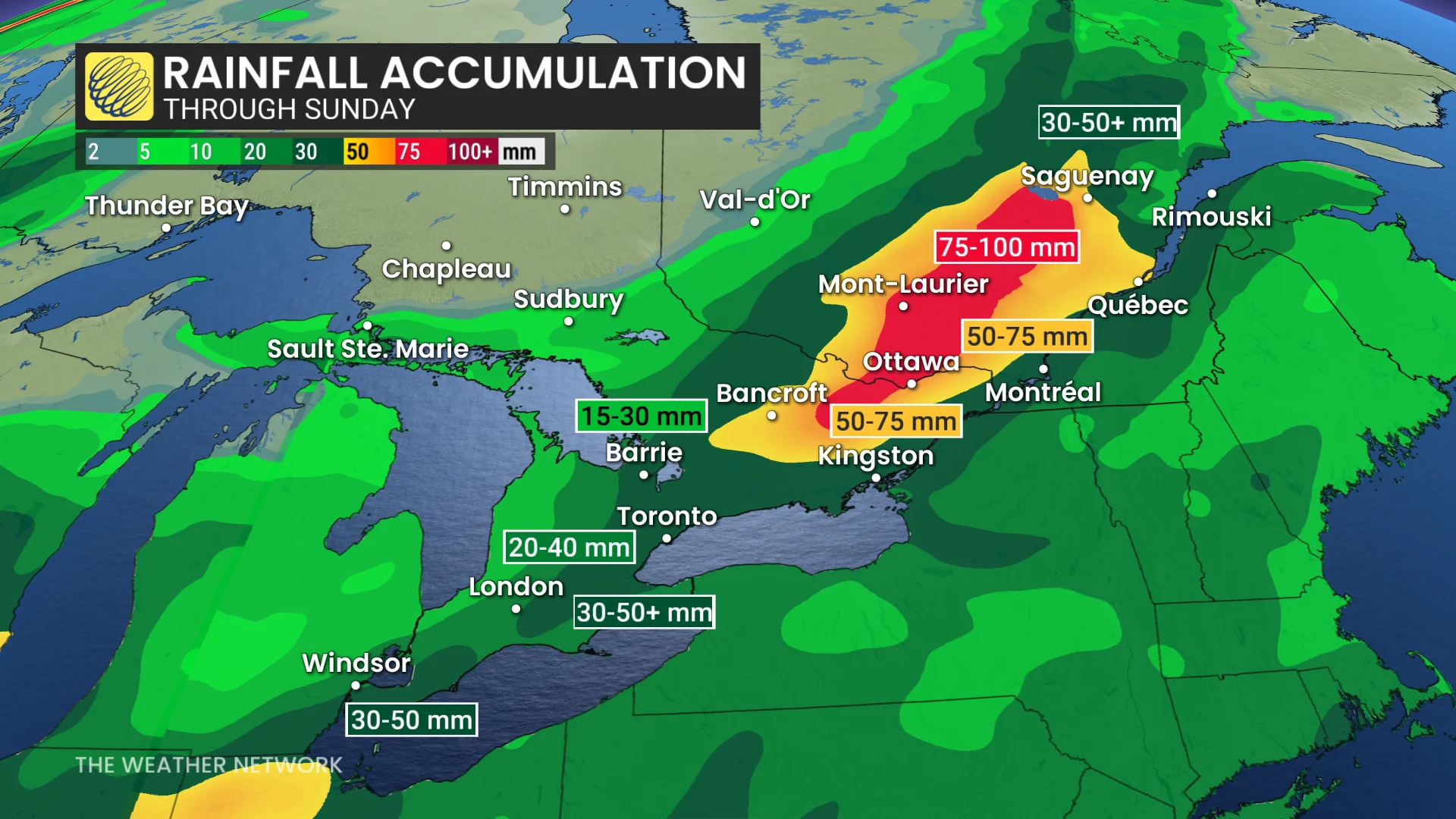 Ontario-Quebec rainfall through Sunday