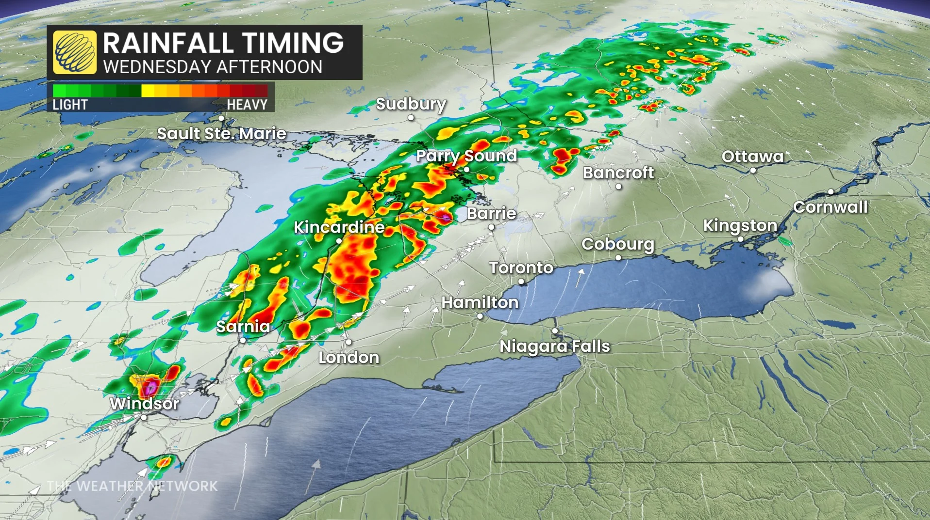 Wednesday afternoon Ontario rainfall timing