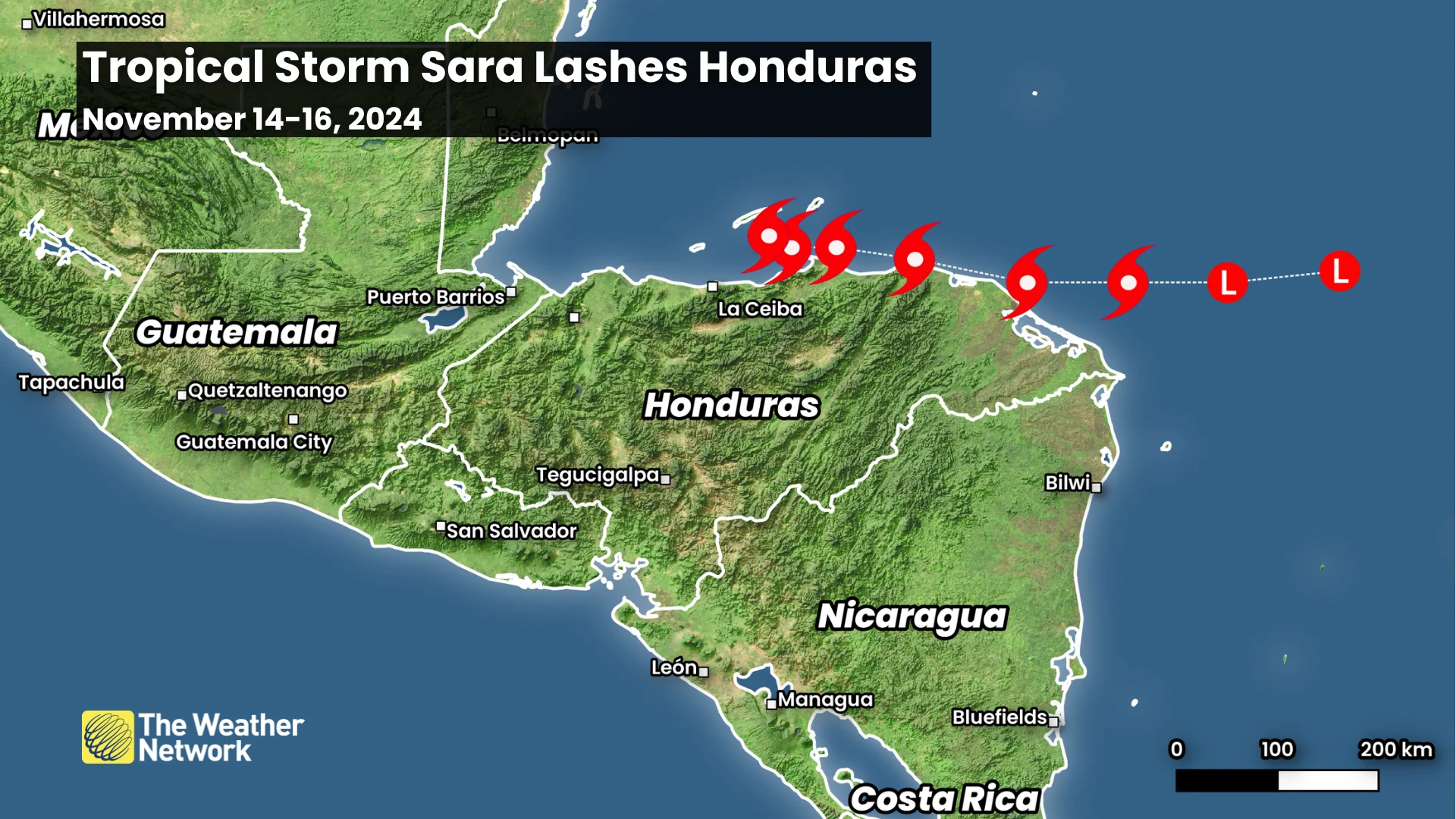 Tropical Storm Sara Honduras Path