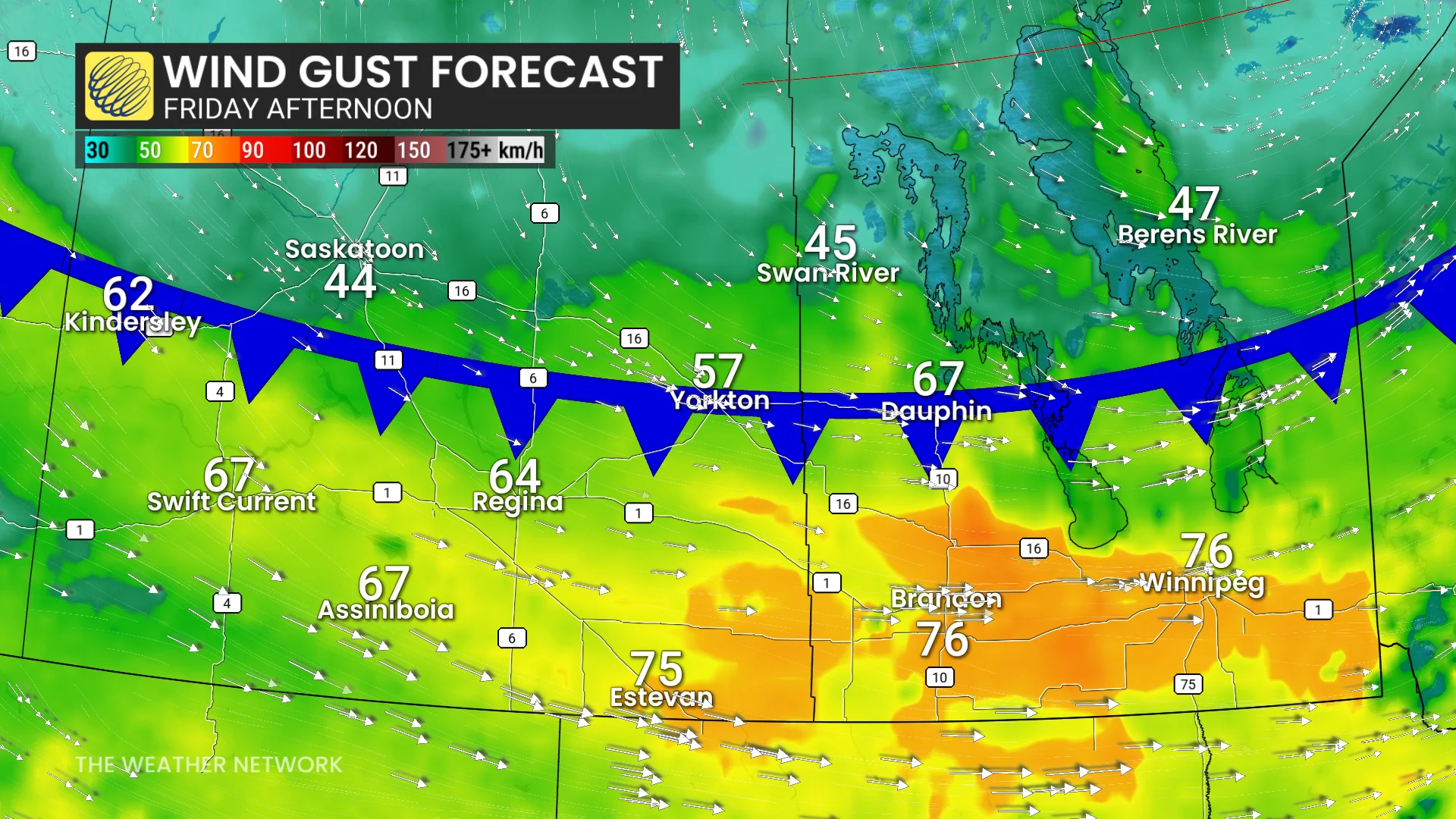 Baron - Friday afternoon wind gusts Prairies - May 15