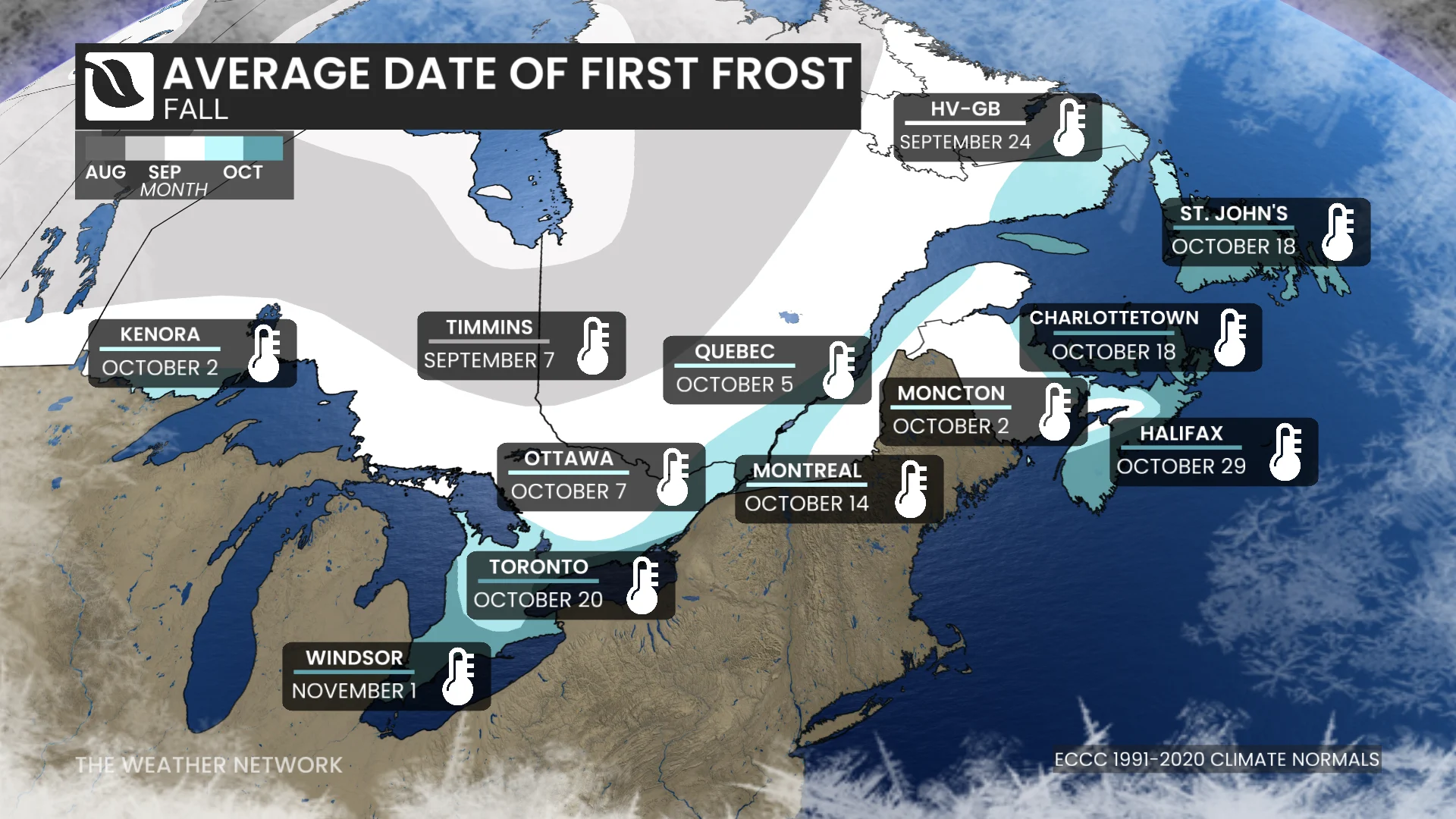BARON - Average first day of frost across Eastern Canada