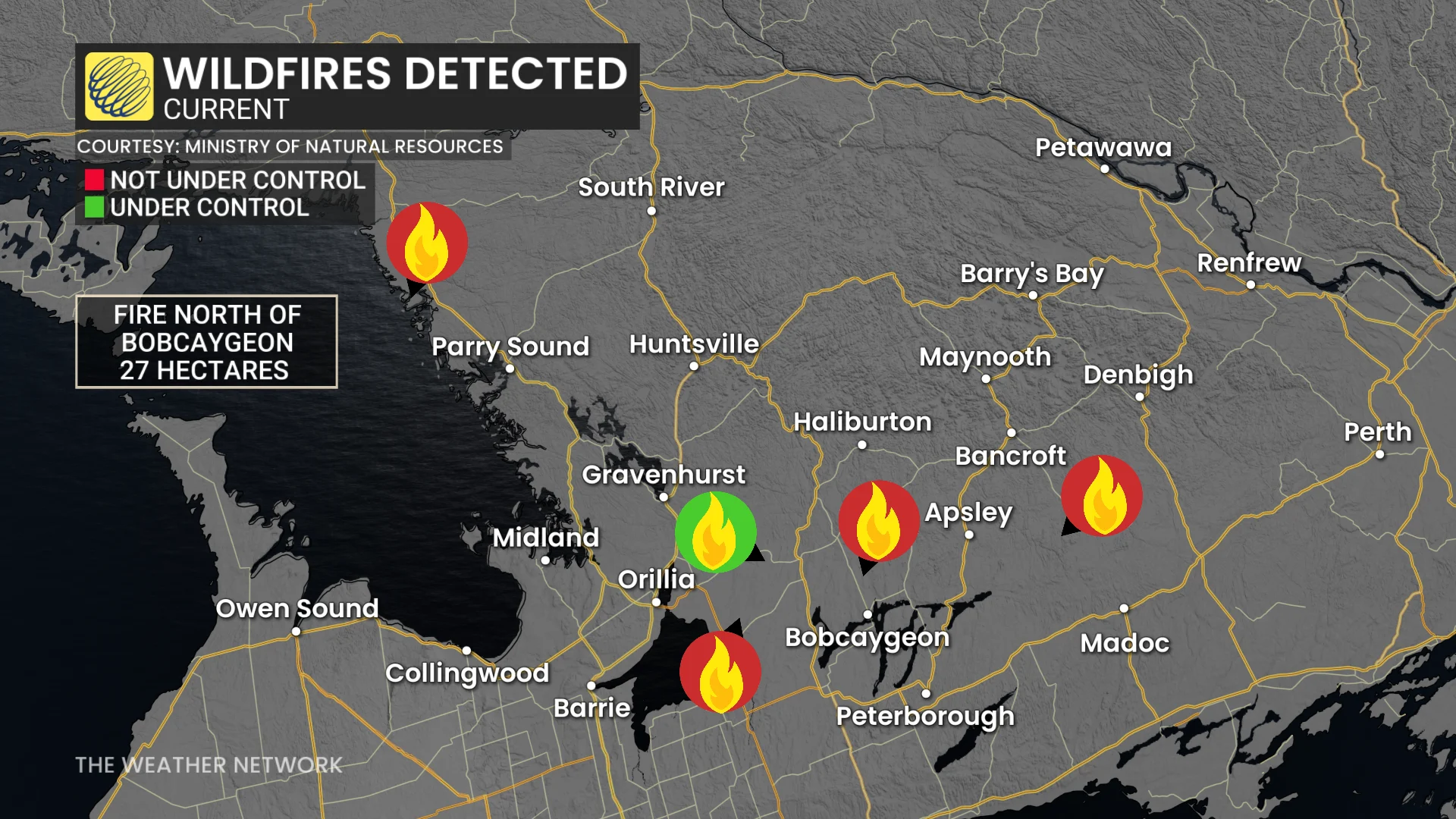 Aug. 12, 2025: Wildfires detected in Ontario 