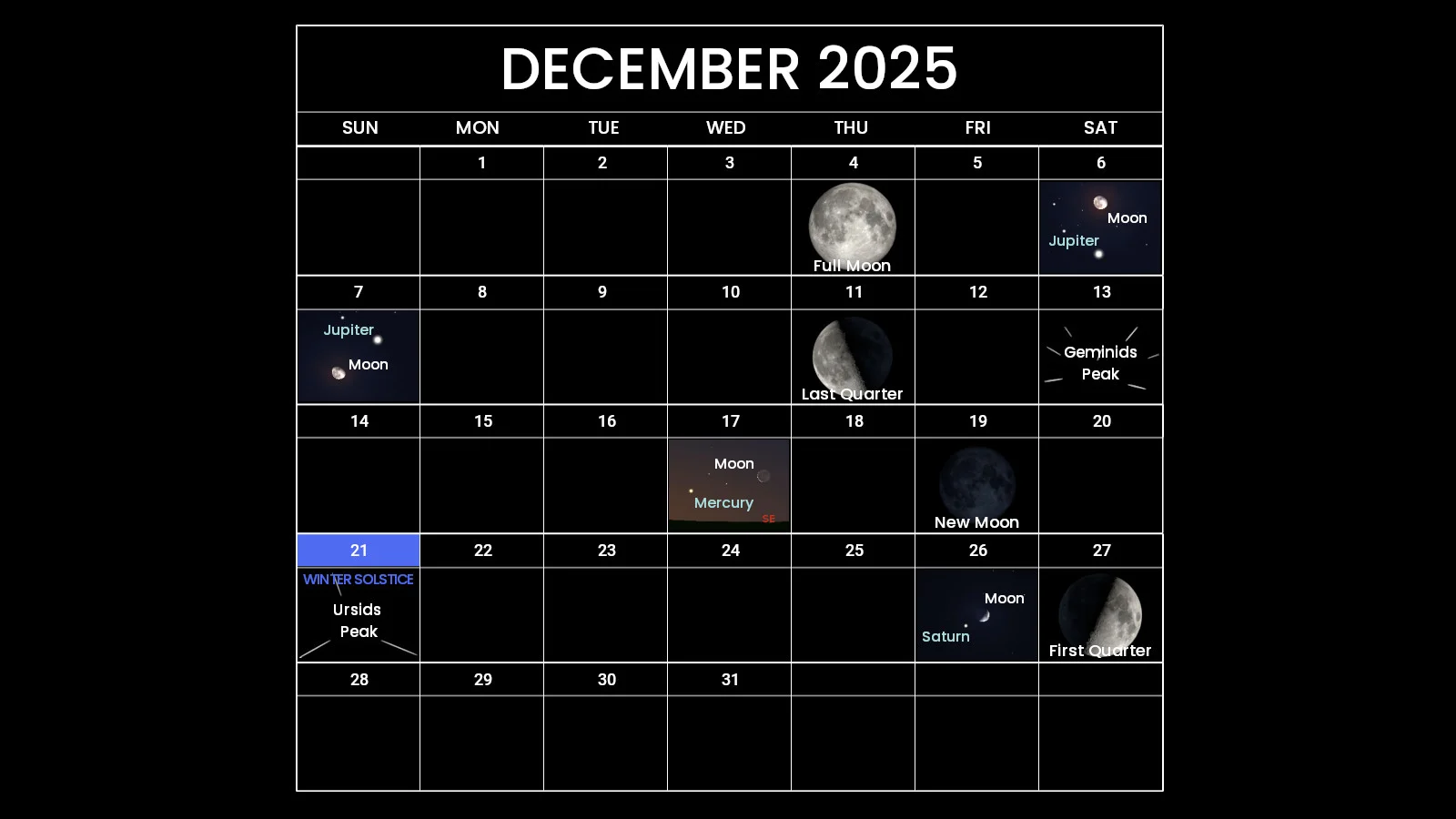 Astronomy Calendar - December 2025