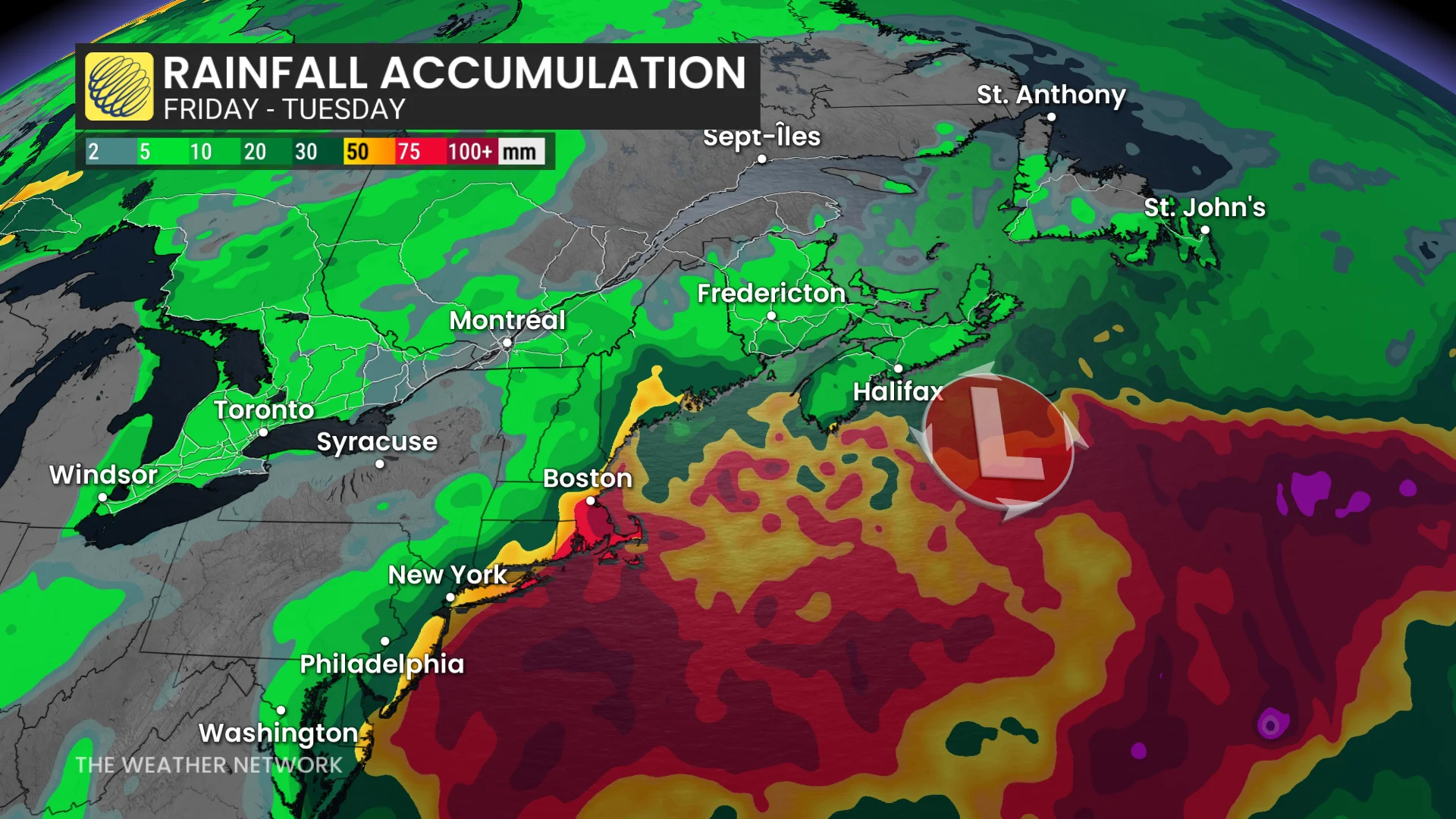 Northeast rainfall through Tuesday