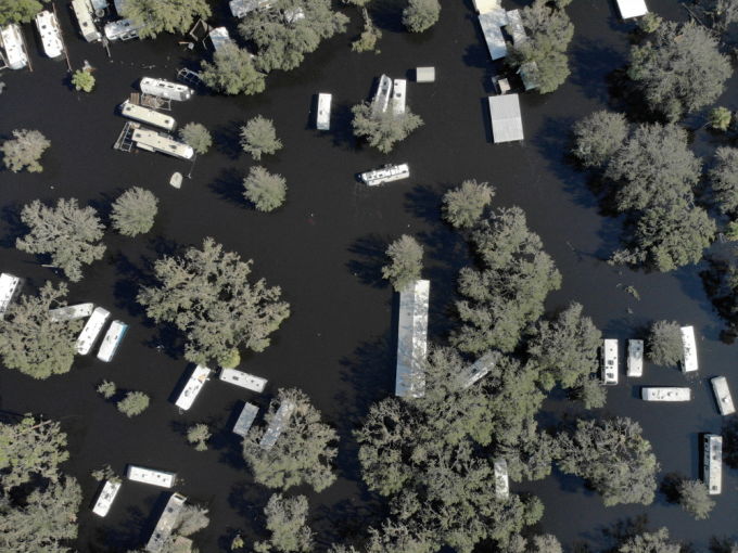 (REUTERS) Flooded trailer park in Florida after Hurricane Ian