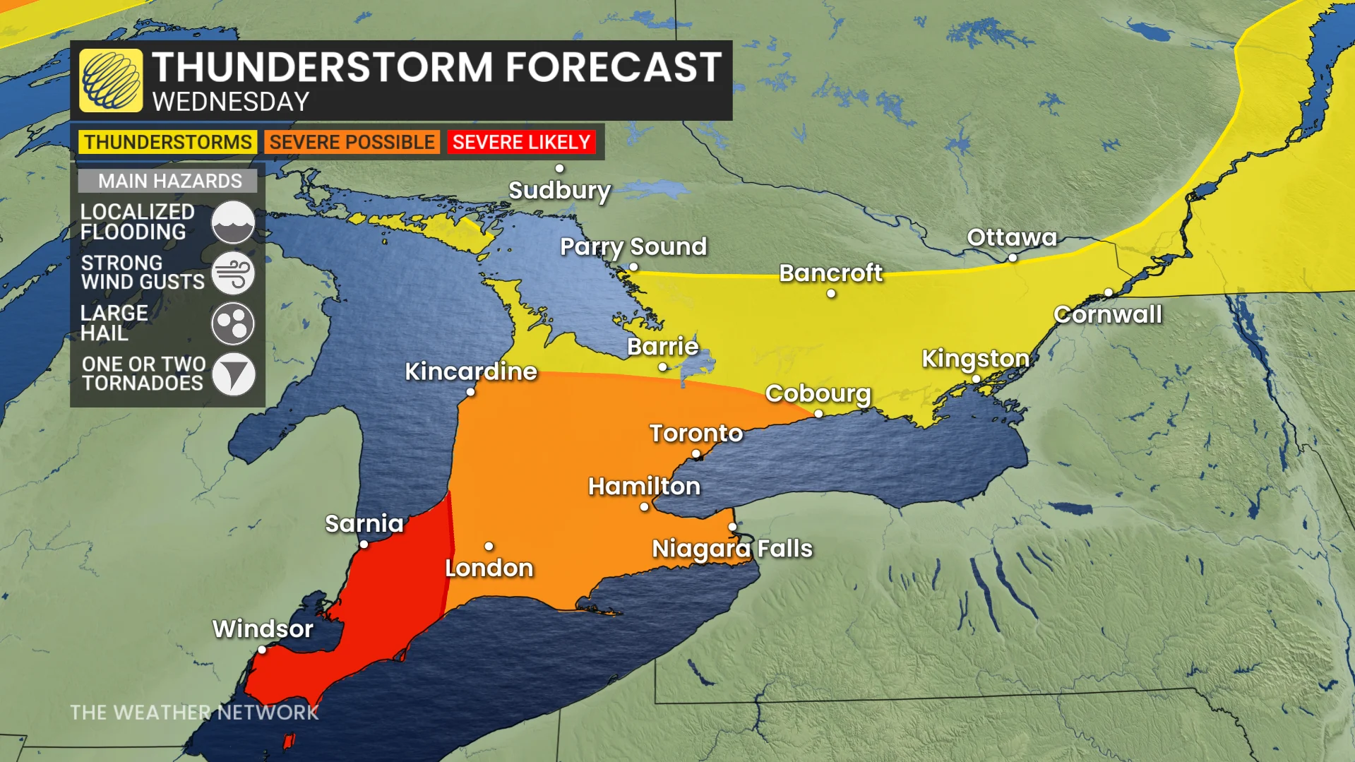 Ontario storm risk map Wednesday