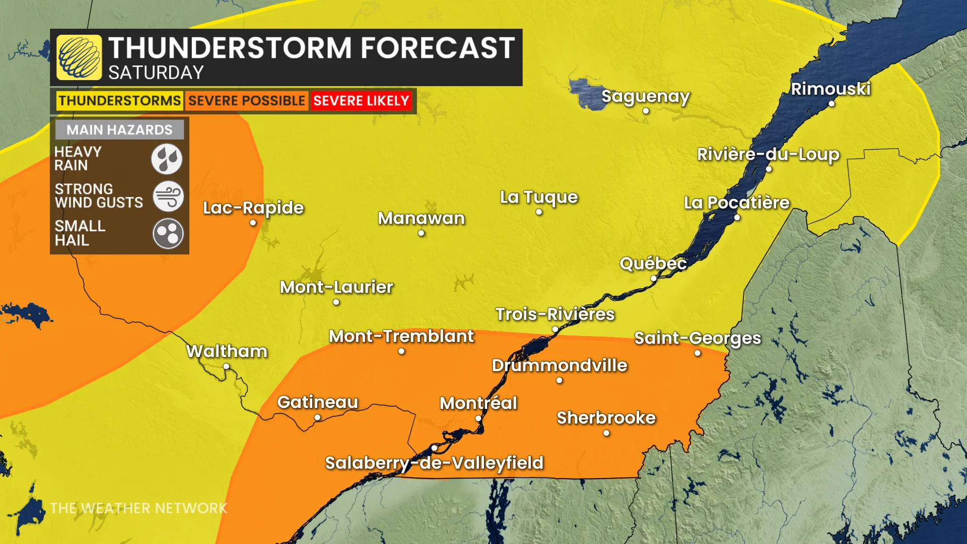 Eastern Ontario-Quebec storm risk map Saturday