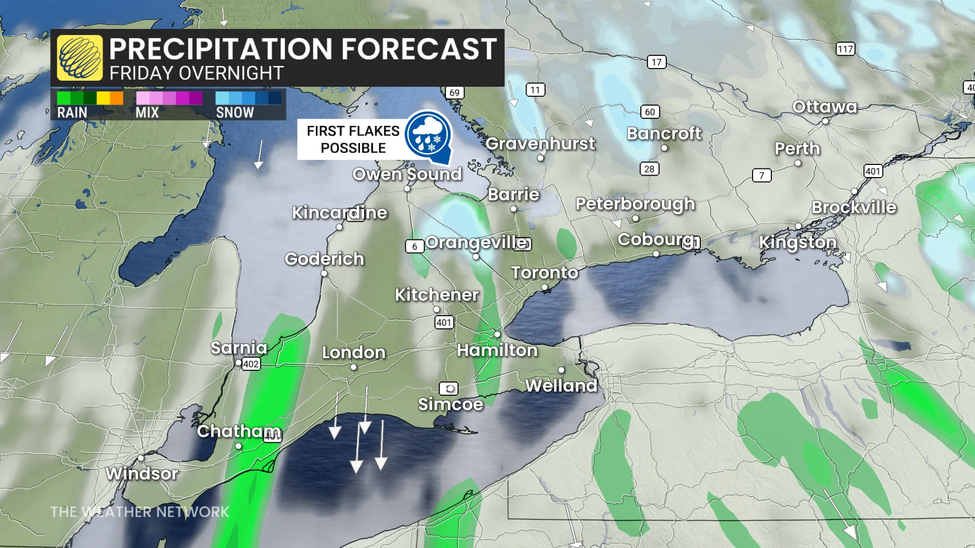 Ontario precipitation Friday overnight