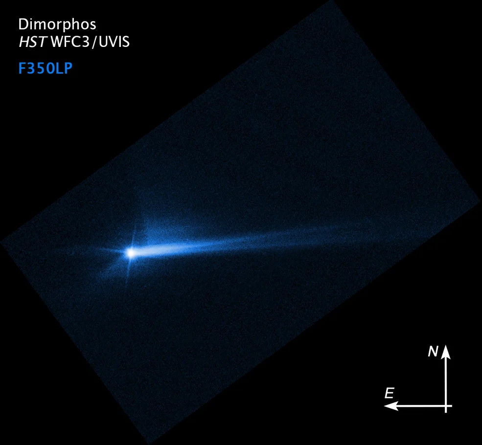 Dart ejecta tail imaged by Hubble Space Telescope compass
