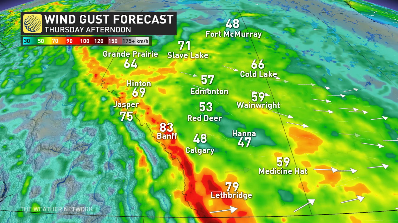 Alberta Thursday afternoon wind gusts - Feb. 26, 2025