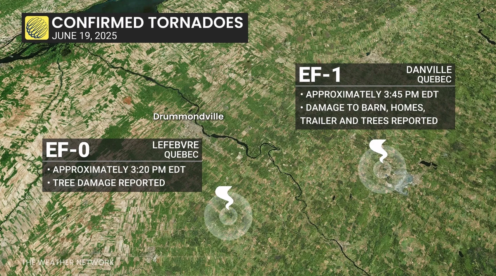 Updated June 19, 2025 Quebec tornadoes map