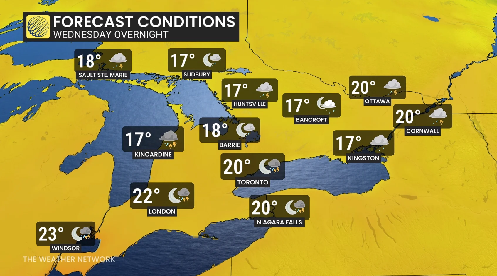 Ontario temperatures Wednesday overnight