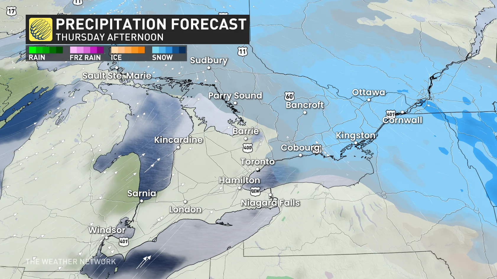 Ontario Thursday afternoon forecast precipitation - Feb. 5, 2025