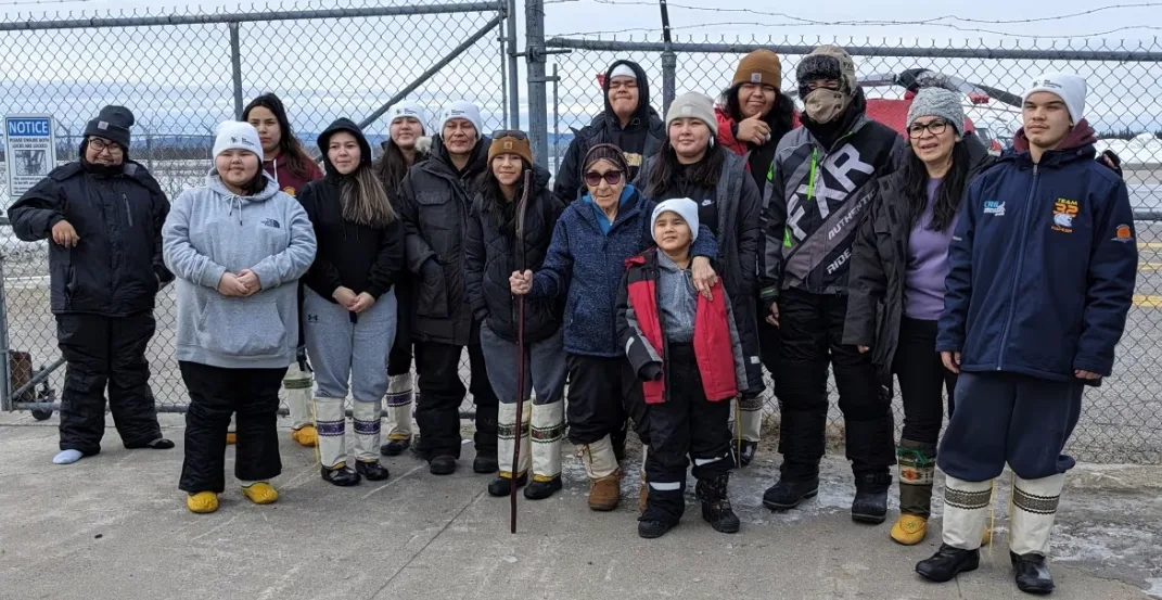 CBC: Thirteen young people, along with Innu workers and elders, were taken by helicopter on March 5 to Park Lake to experience life on the land. (Heidi Atter/CBC)