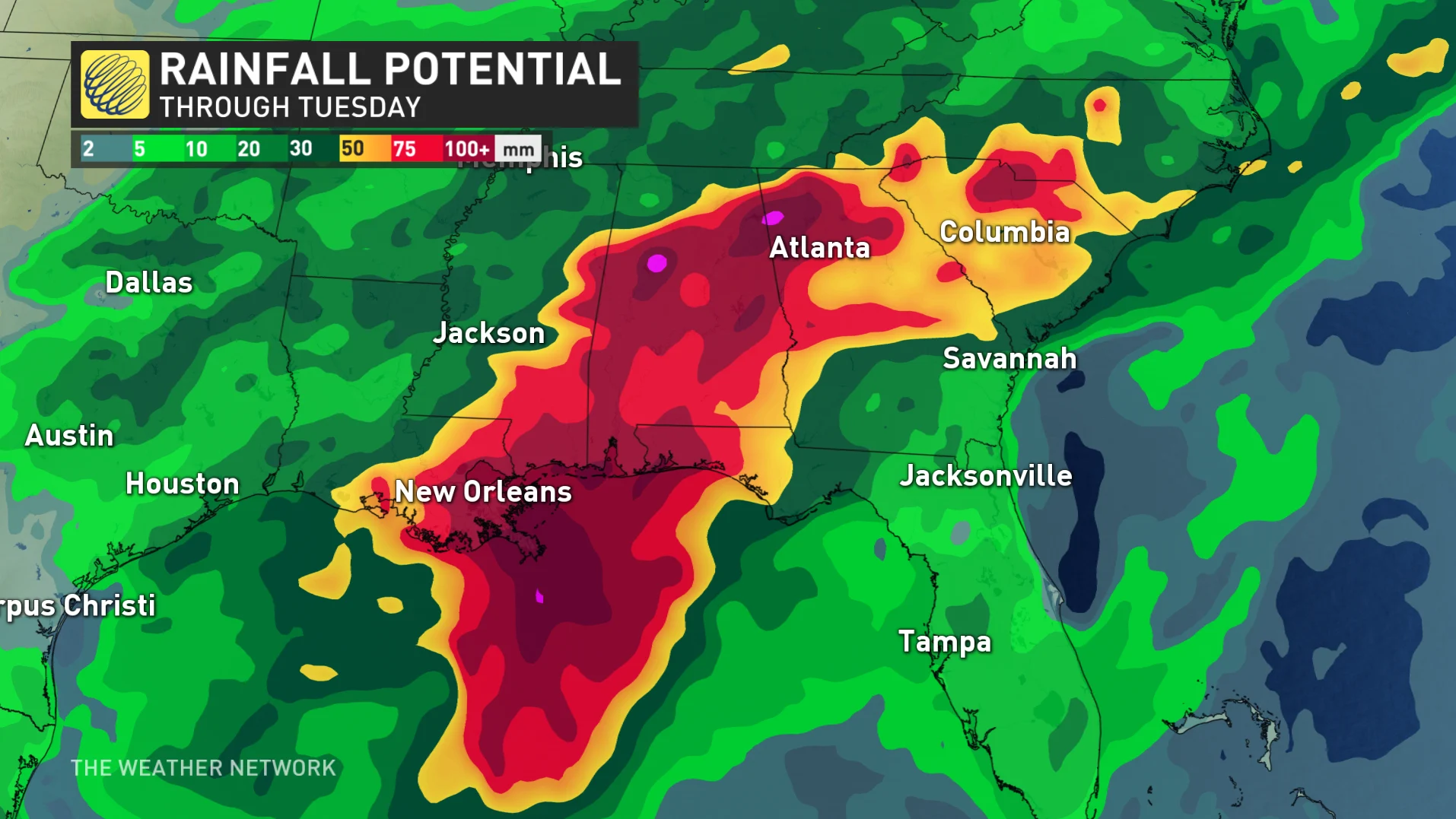 June 18 2021 PM Southeast US Rain Map