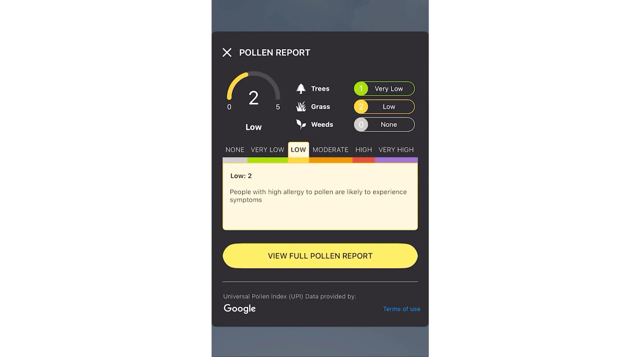 The Weather Network's pollen report - screen shot
