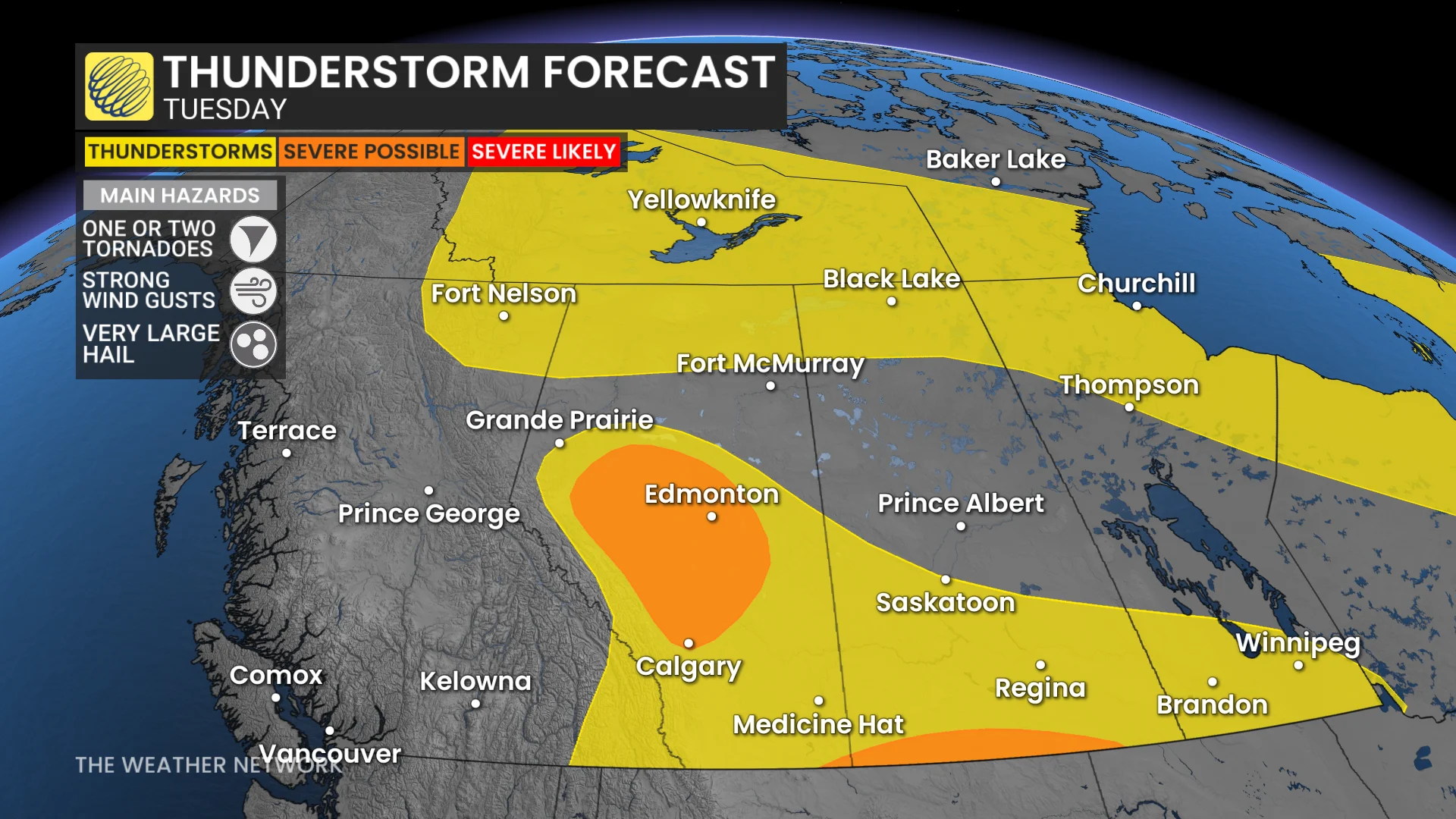 Baron - Prairie thunderstorm risk Tuesday - July 14