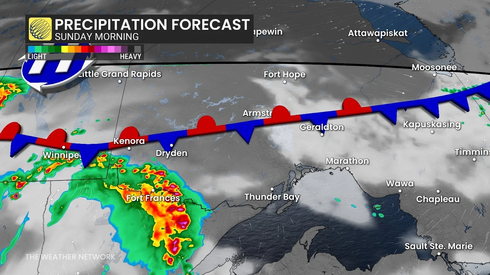 Northwestern Ontario Sunday morning forecast storms and precipitation - July 26, 2025