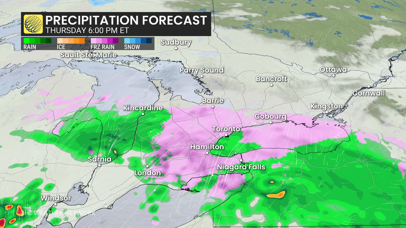 MAR04 Precipitation Forecast Ontario Thursday 6 p.m.
