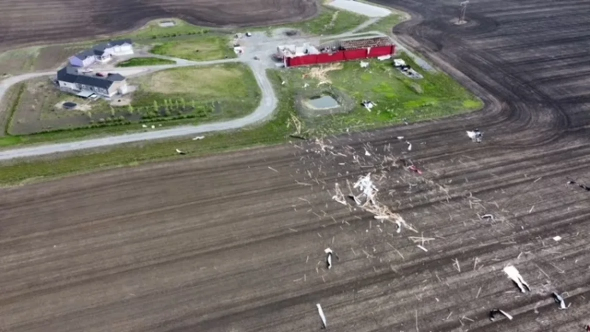 drone-shot-of-wrecked-metal-shed-from-tornado/Craig Boehm via CBC