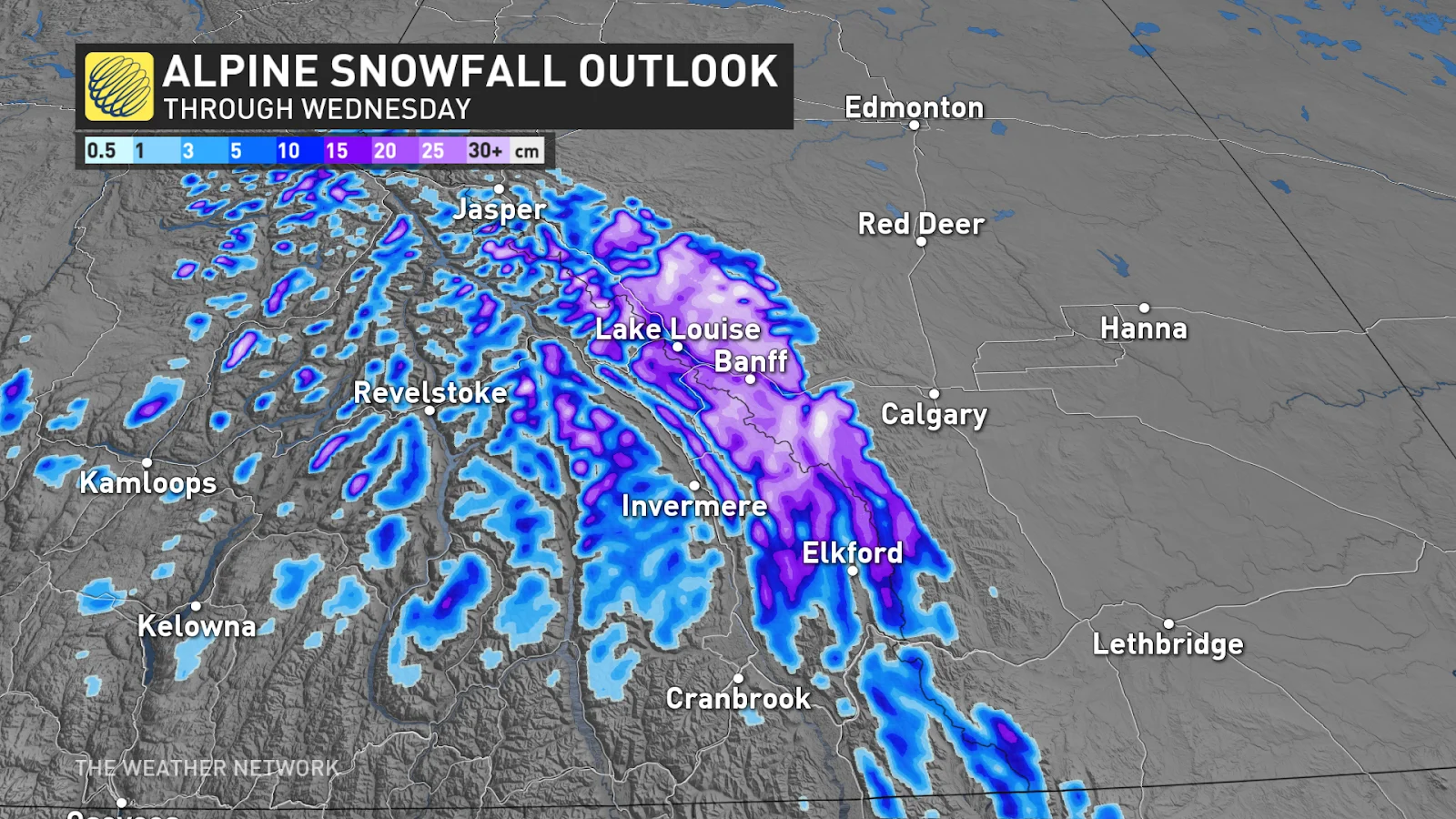 Alberta Wednesday snow accumulation Aug 27 2024