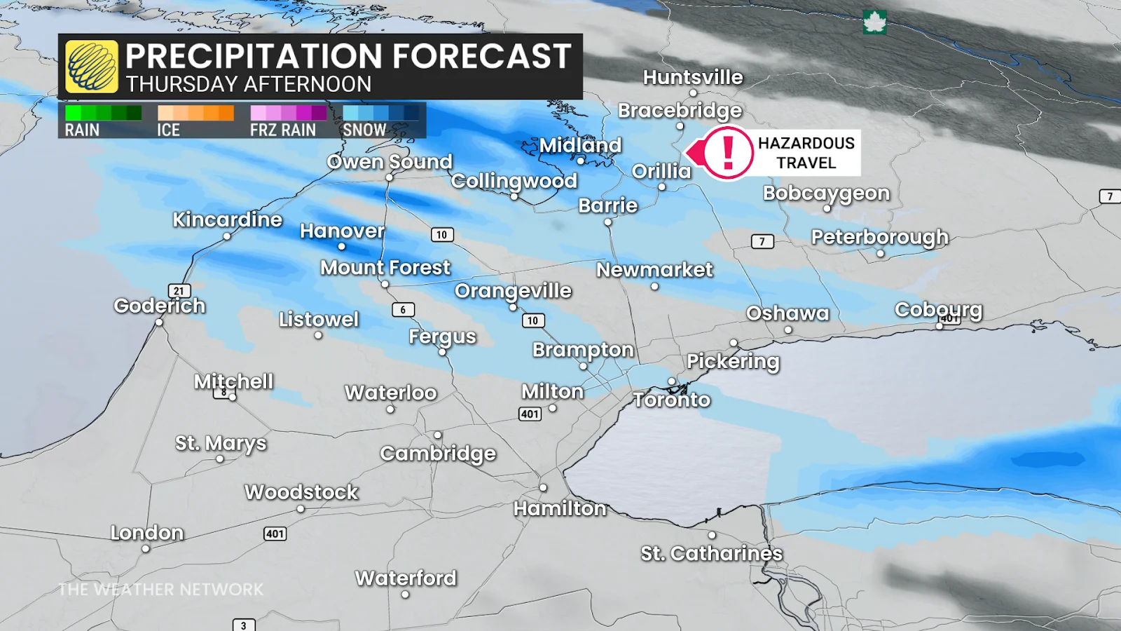 Southern Ontario Thursday evening forecast lake effect snow squalls - Jan. 1, 2026