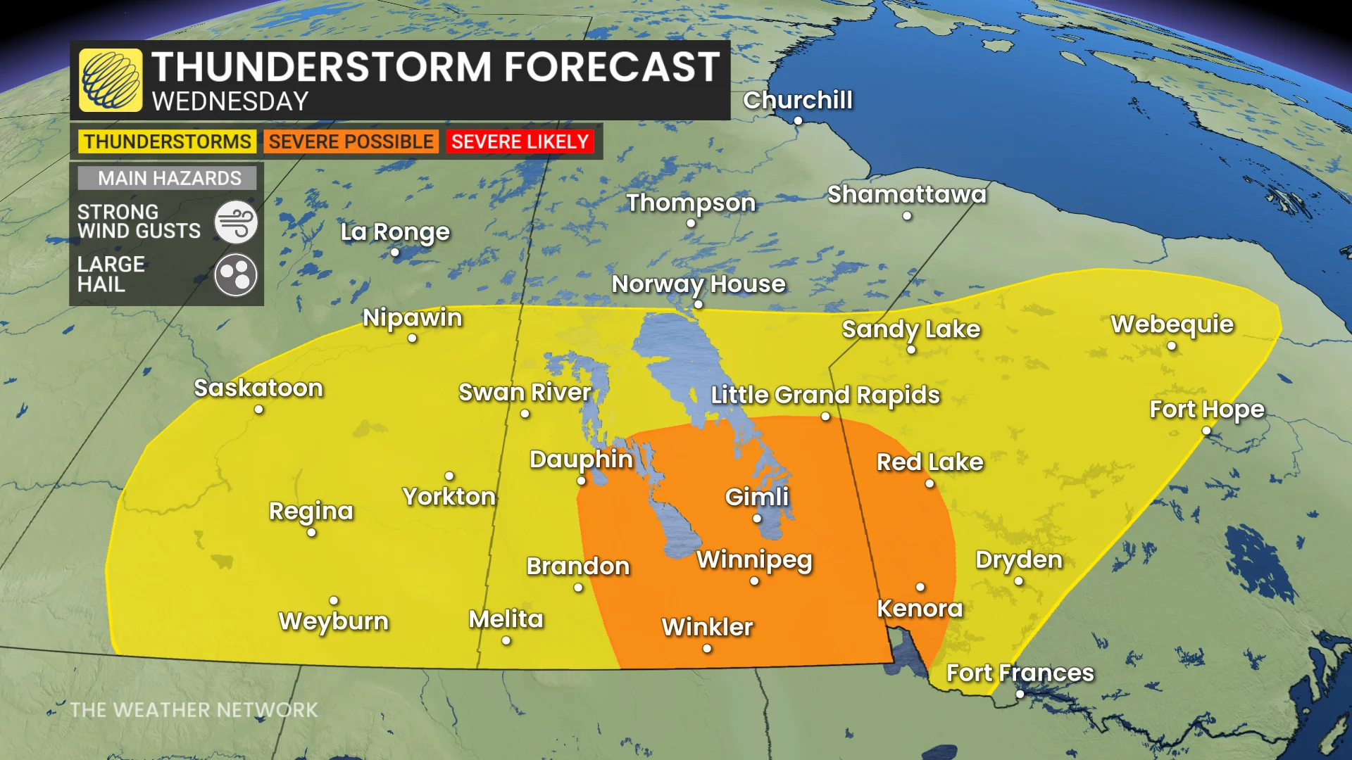 Prairies storm risk map Wednesday
