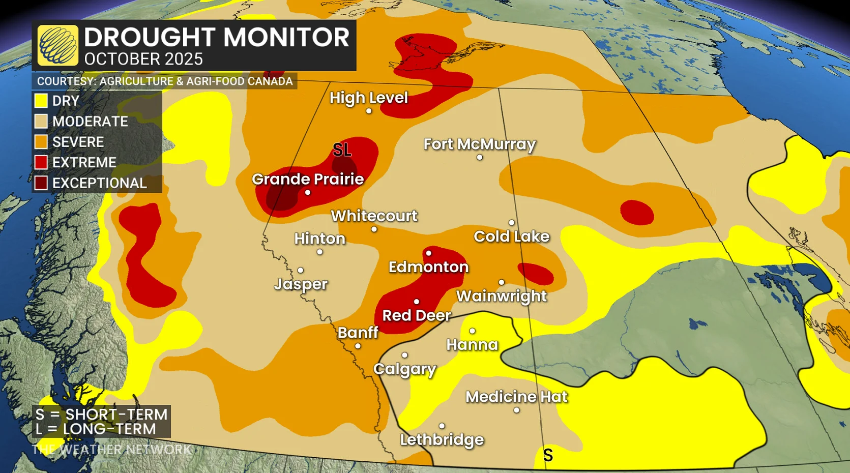October 2025 drought monitor Western Canada