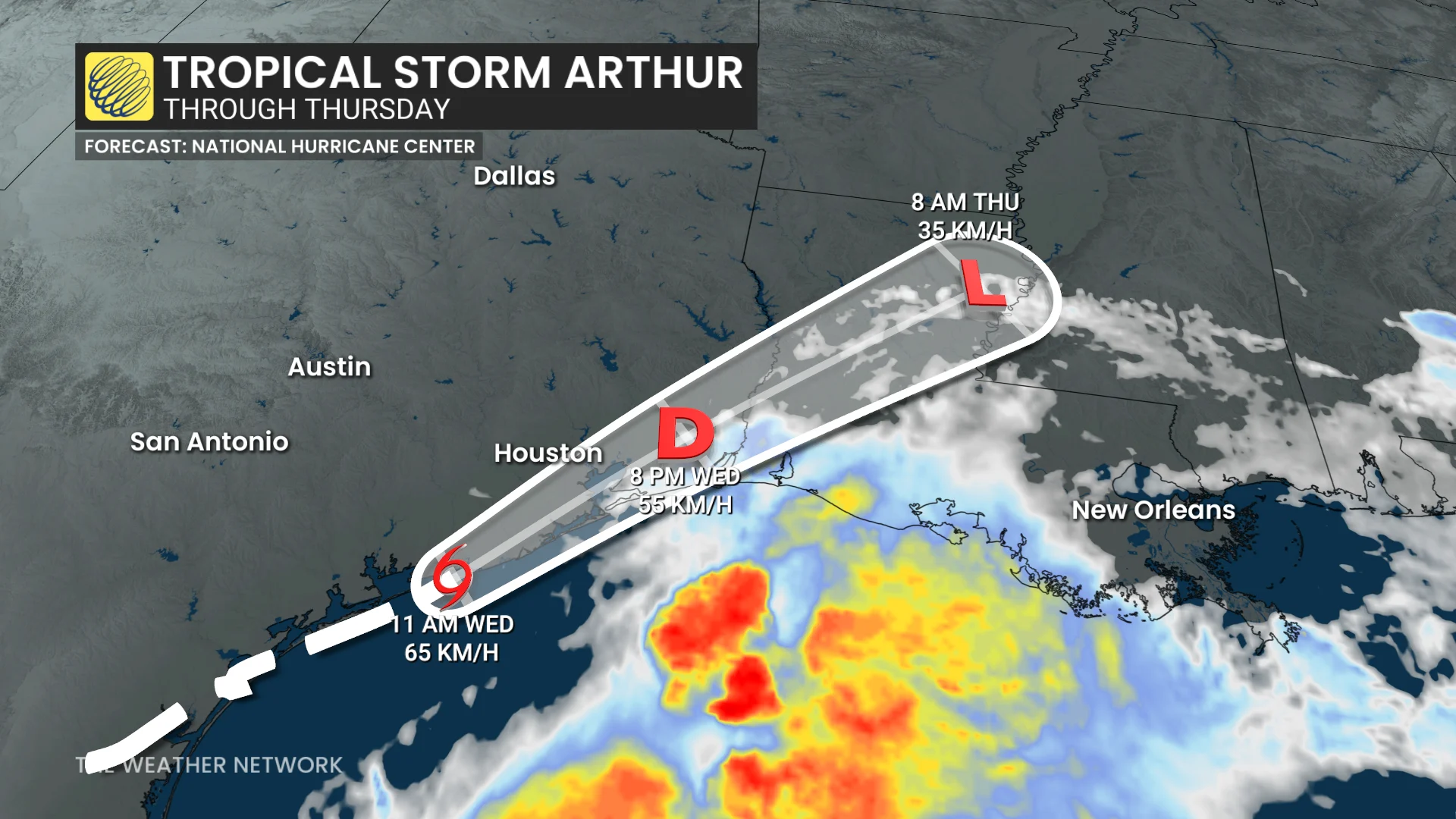 Arthur forecast track through Thursday
