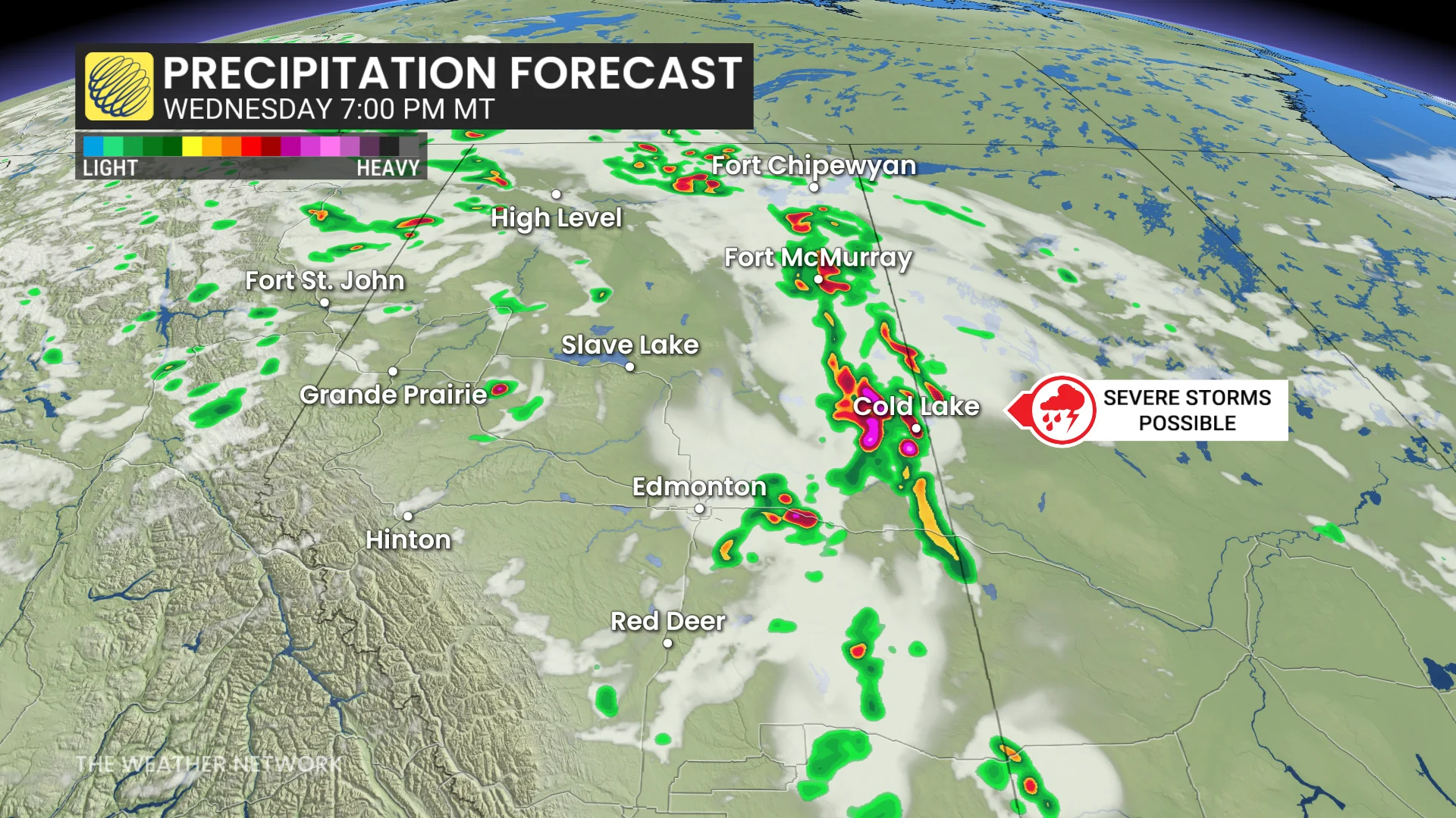 Baron - Precipitation forecast Wednesday 7 pm Prairies - July 7