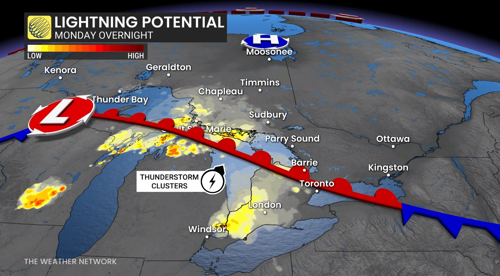 Ontario lightning potential Monday overnight