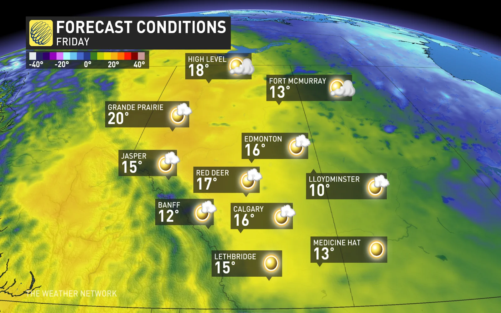 Alberta temperatures Friday