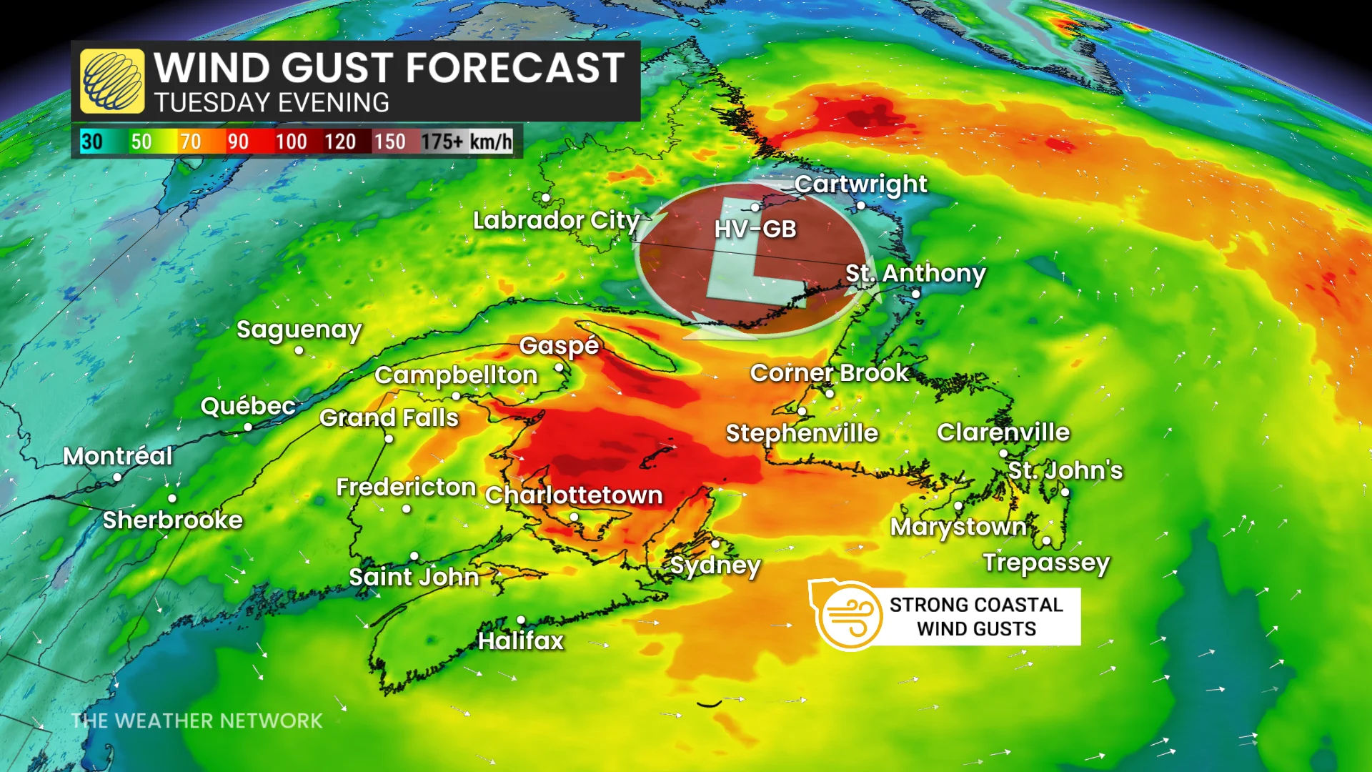 Baron - Atlantic Canada Tuesday evening winds - Oct5