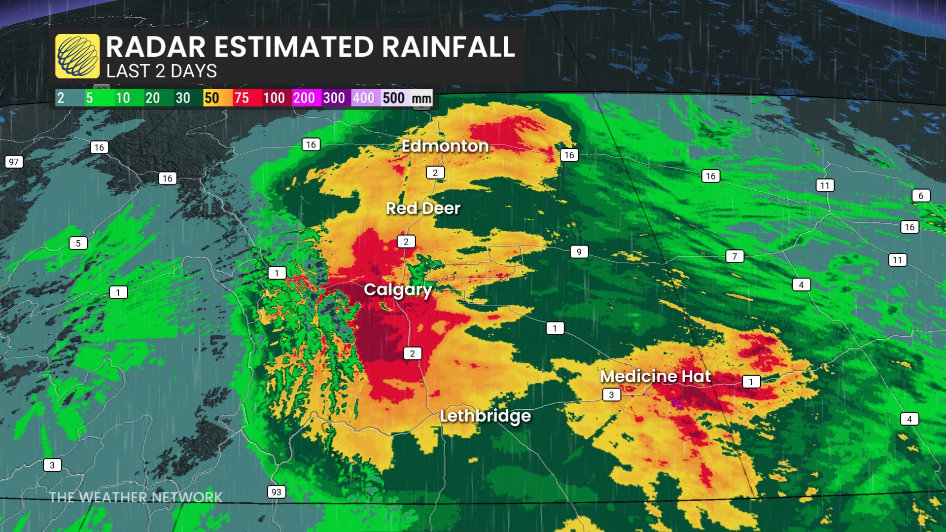 Alberta estimated rainfall past two days