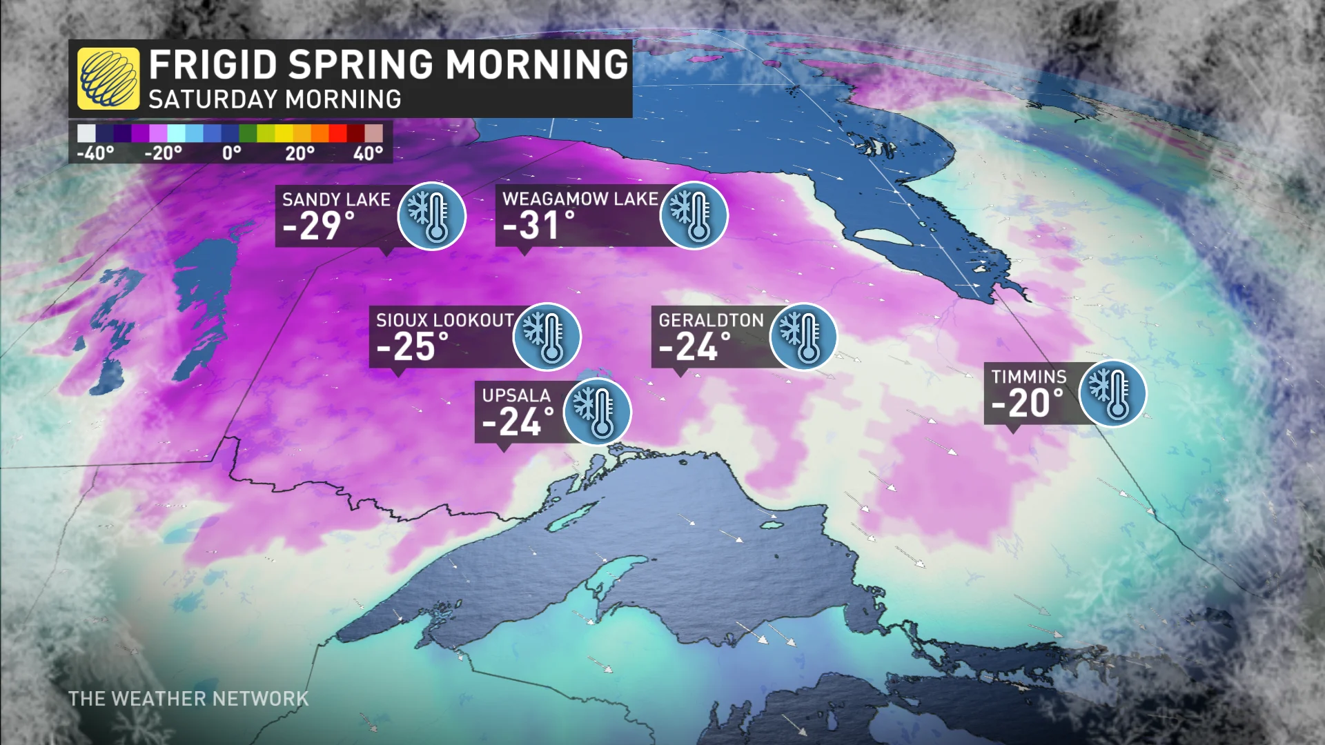 Saturday morning frigid temperatures northern Ontario