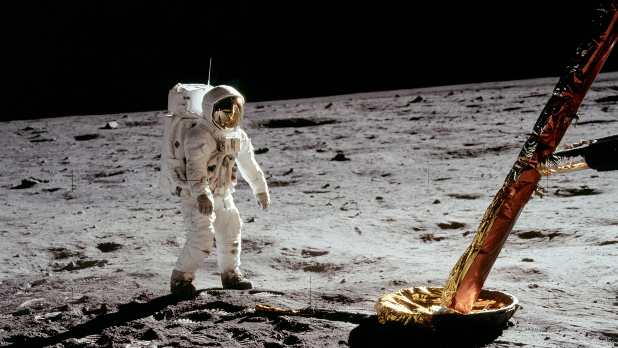 Buzz Aldrin near Apollo Module leg