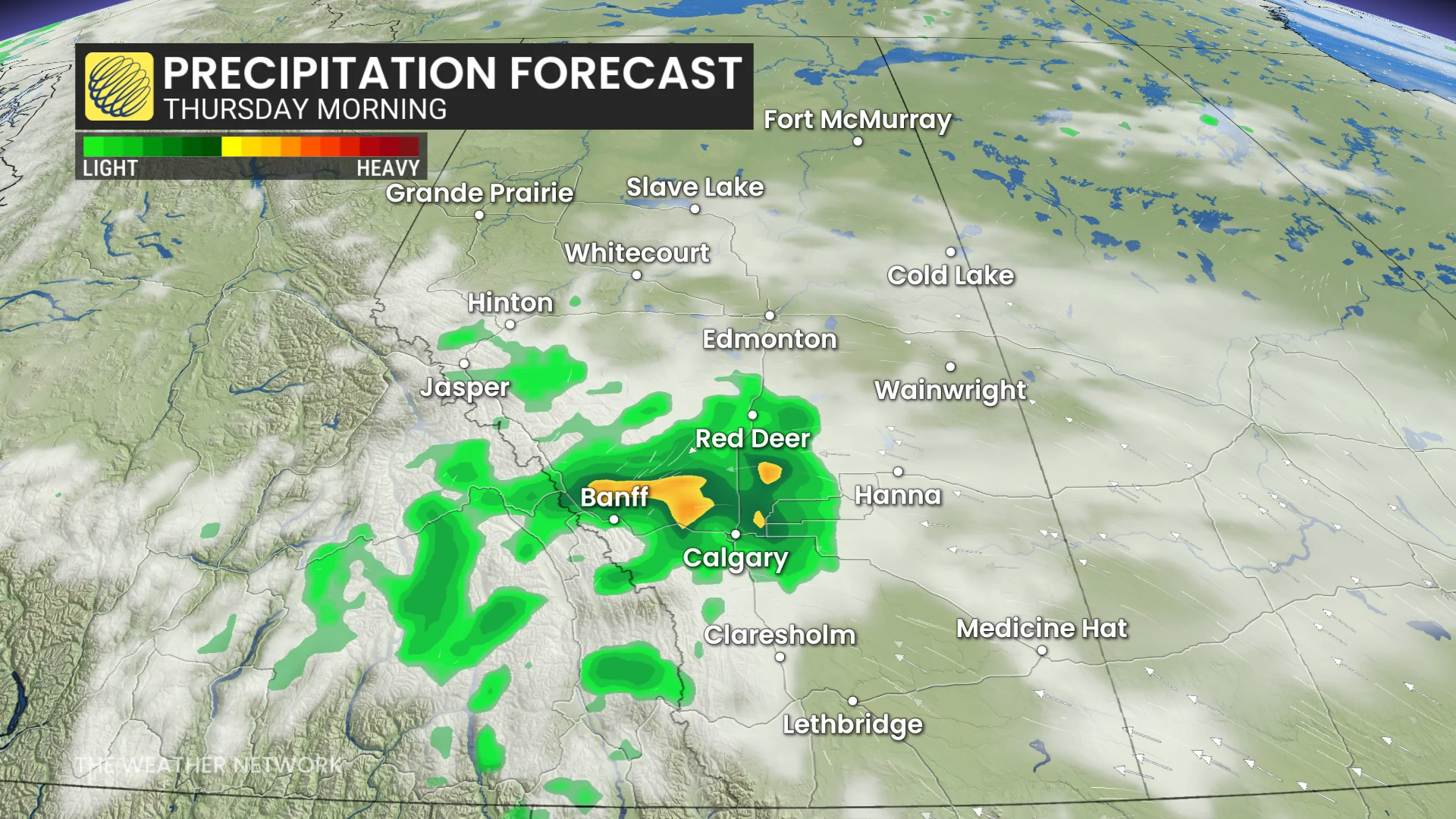 Baron - Precipitation forecast Thursday morning Alberta - July15