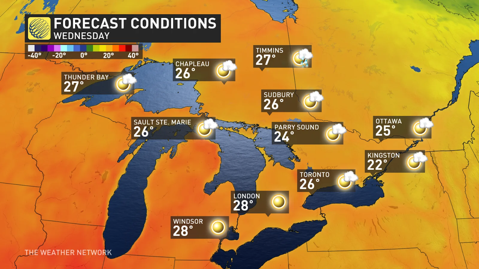 Ontario forecast temperatures Wednesday