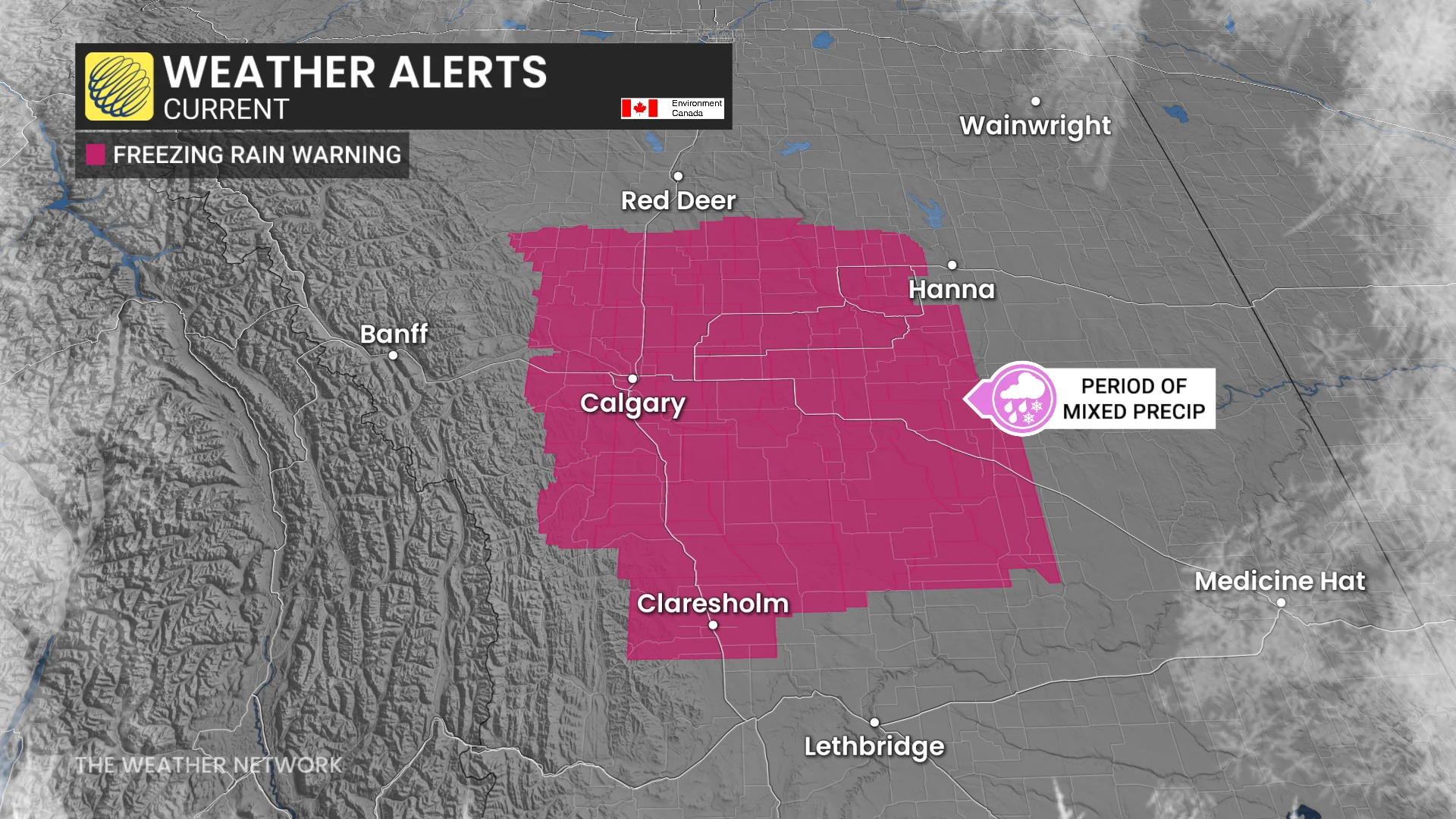 Alberta freezing rain alerts Tuesday, Nov. 18