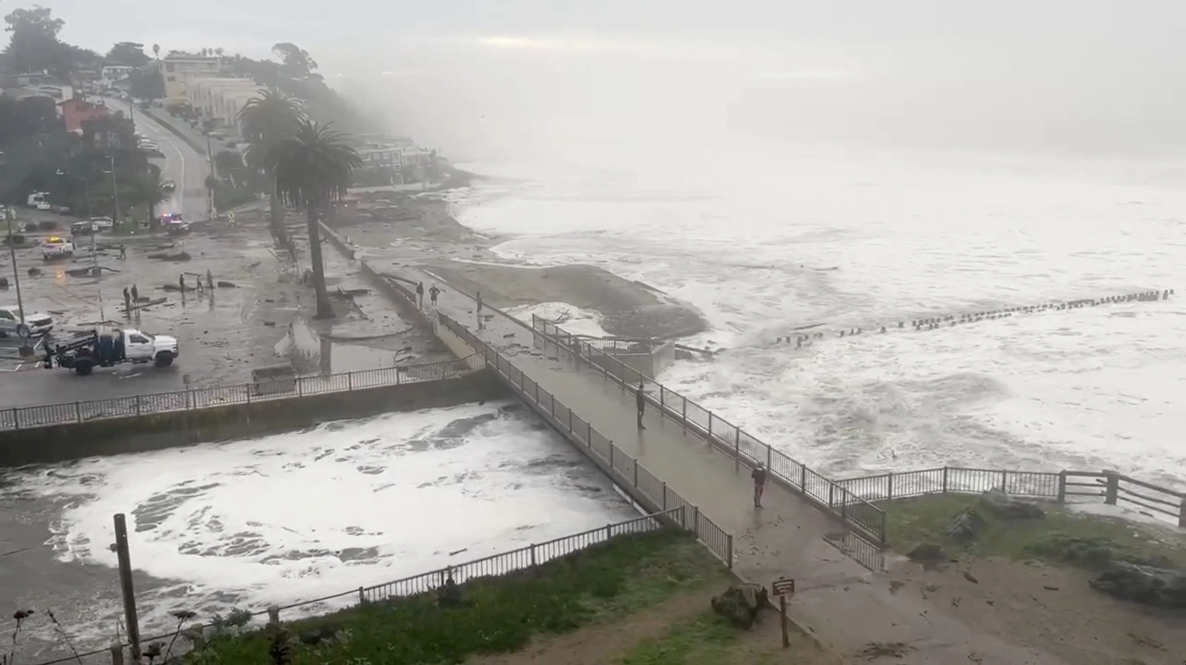 Massive waves hit the beach in Santa Cruz county, California, U.S., December 28, 2023 via County of Santa Cruz/Handout via REUTERS