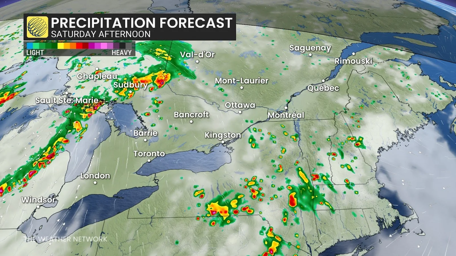 Ontario Saturday afternoon forecast precipitation and storms - July 12, 2025