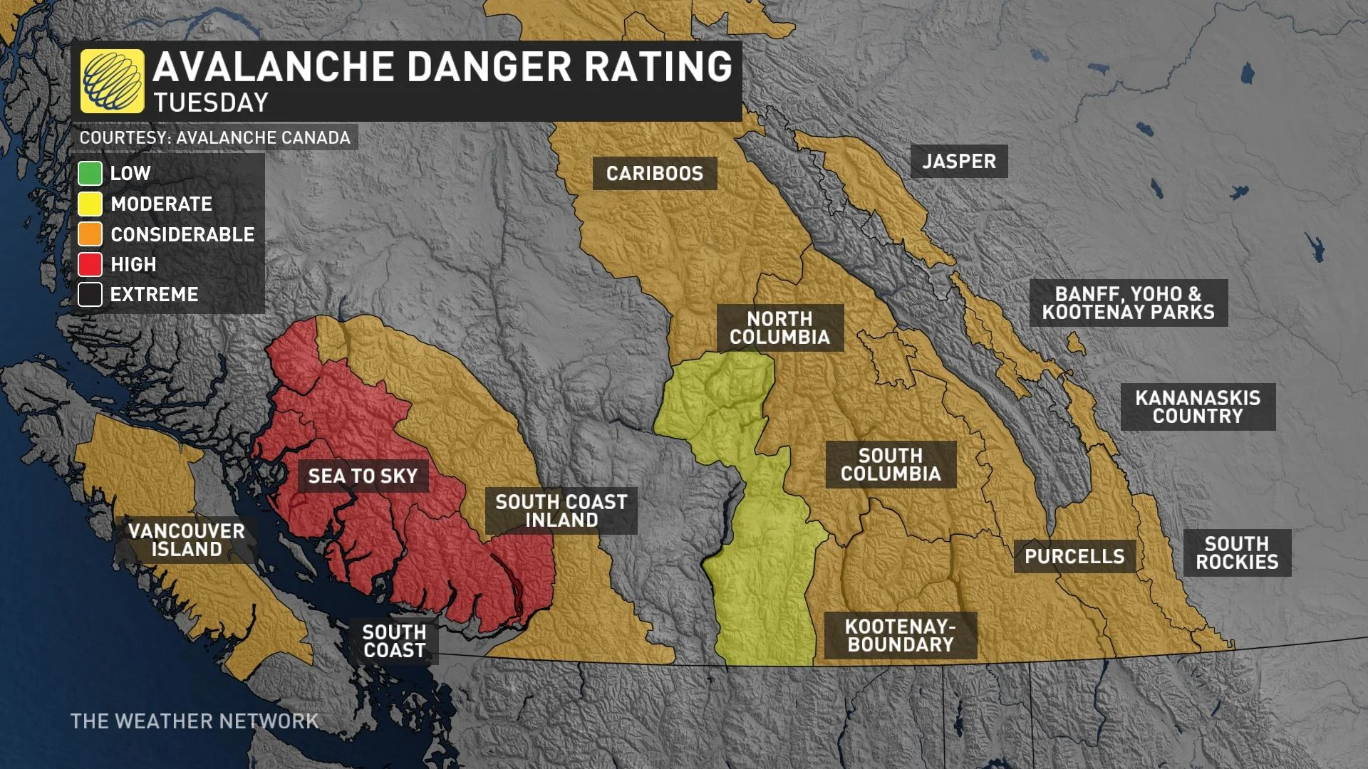 B.C. avalanche danger for Tuesday, March 12