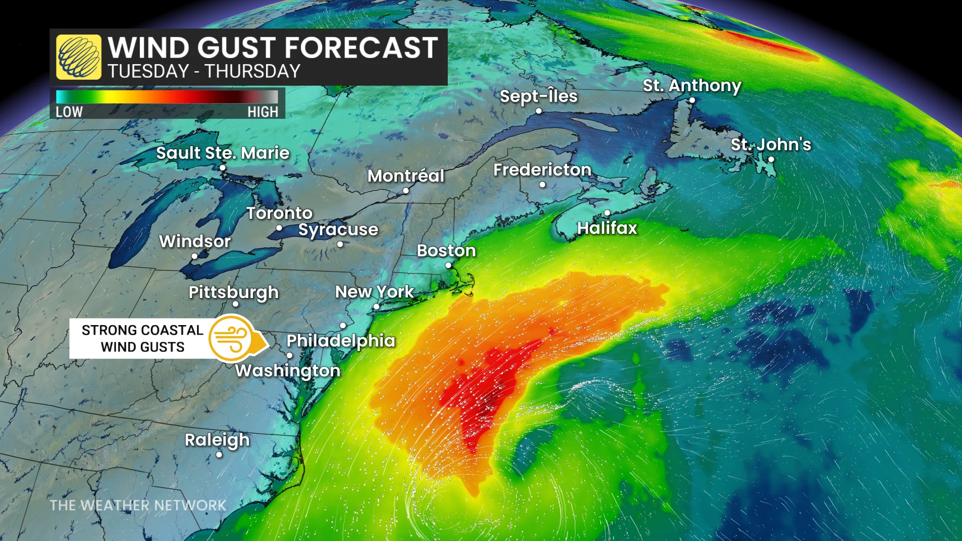 Atlantic Canada wind gusts Tuesday to Thursday