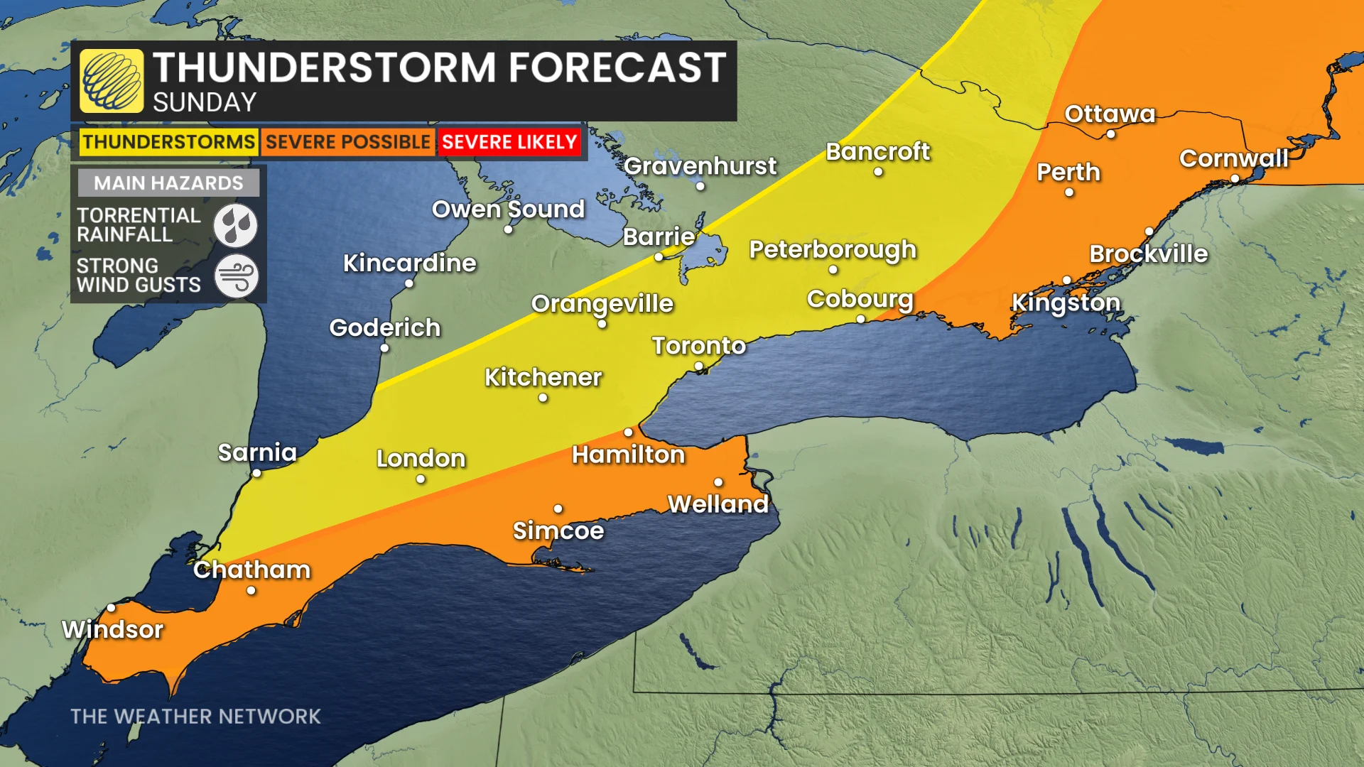 Ontario storm risk map Sunday