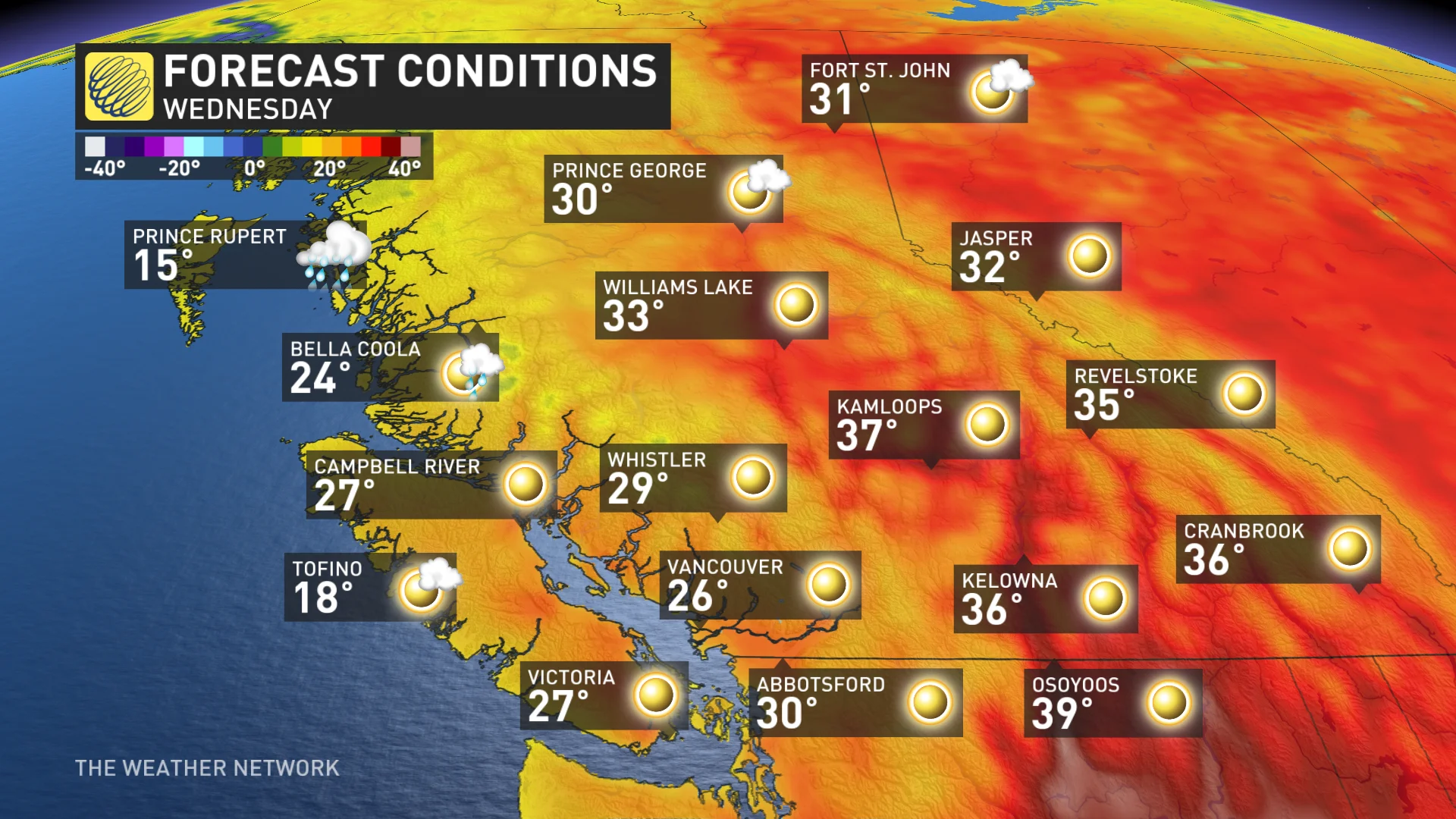B.C. Wednesdat temps and icons July 9