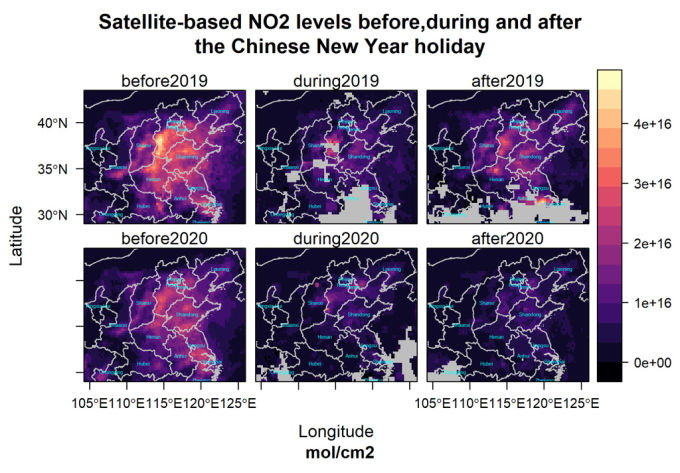  NO2 changes during before and after New Years break. Source: OMI-NASA