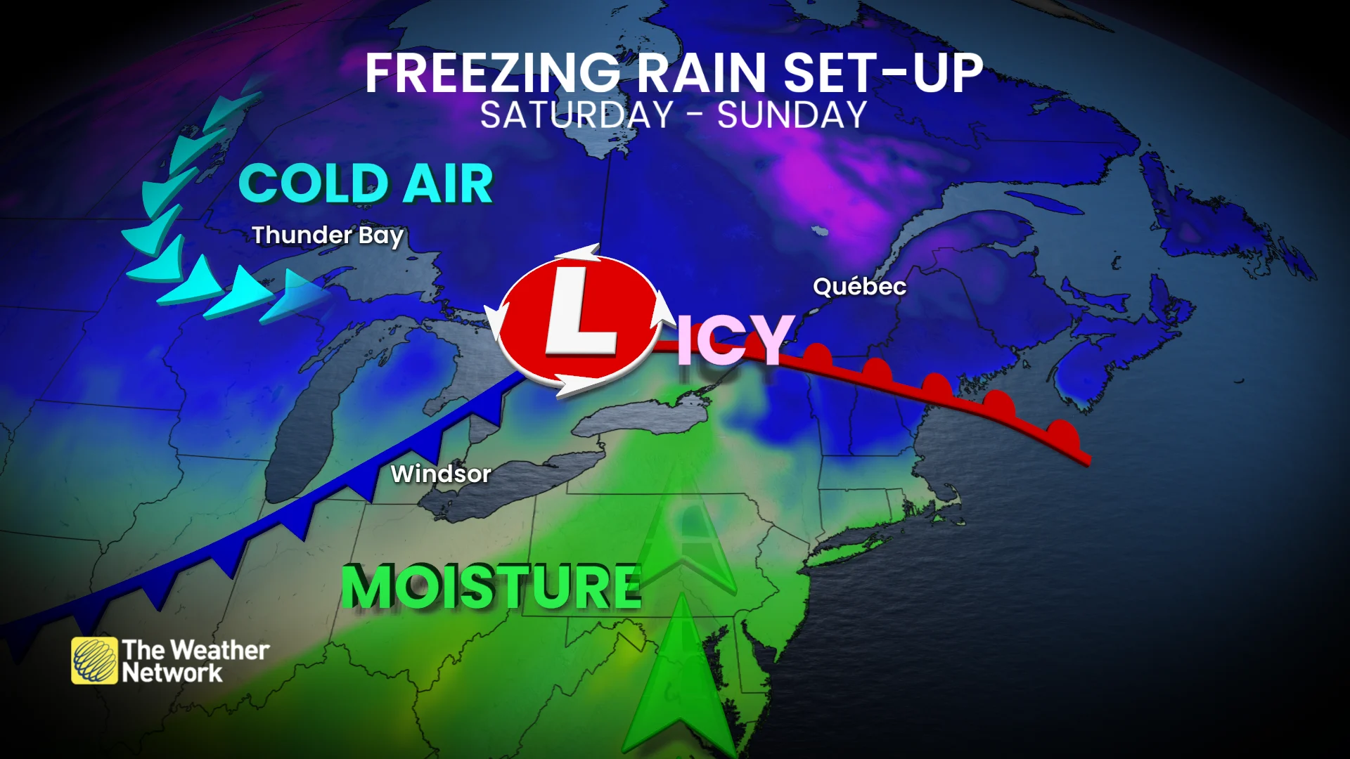 Ontario and Quebec freezing rain setup Saturday and Sunday