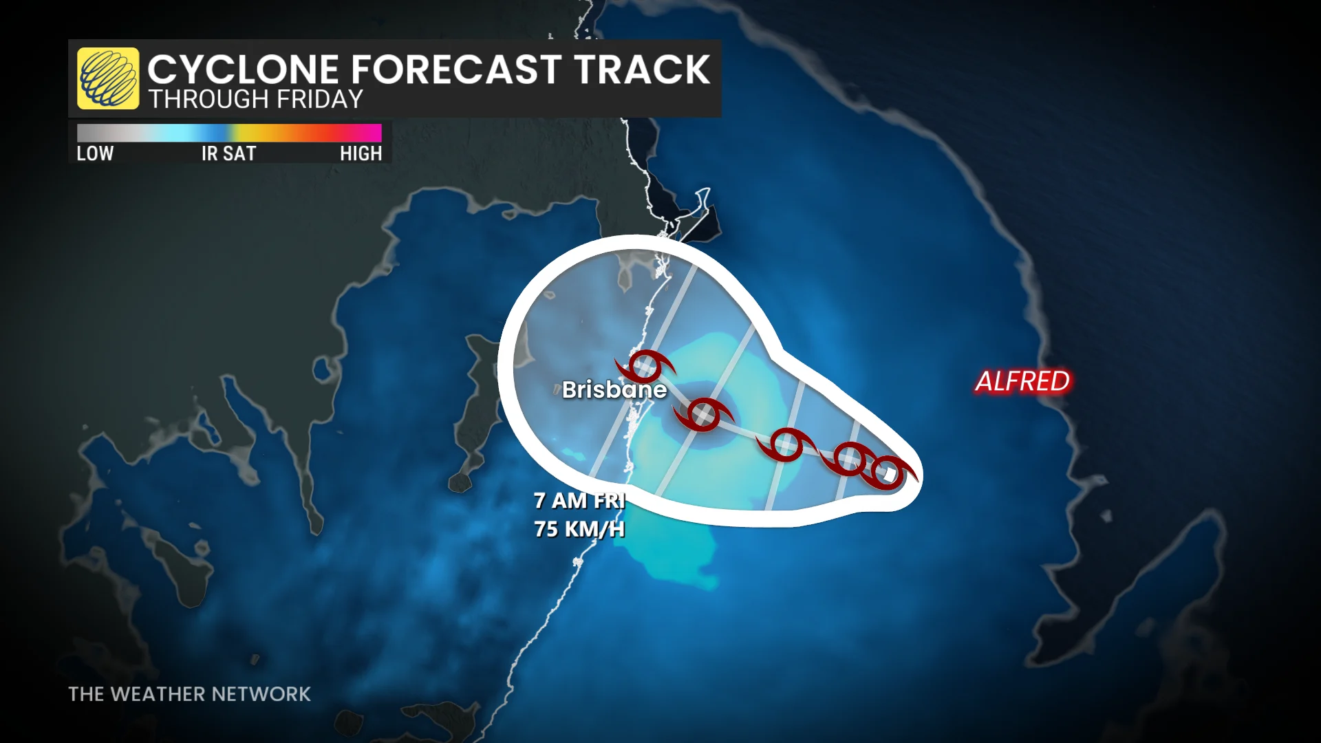 Cyclone Alfred - Track forecast for Friday, March 7, 2025 (Published Wed, March 5, 2025)